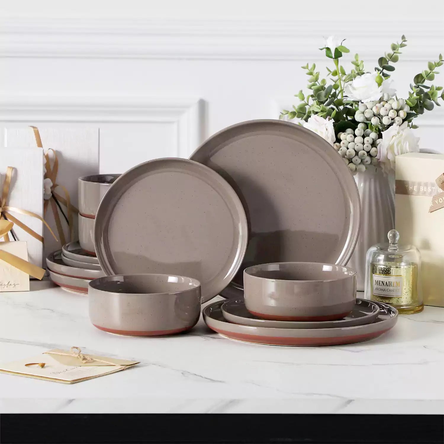 Tara Grey 12 Piece Dinnerware Set