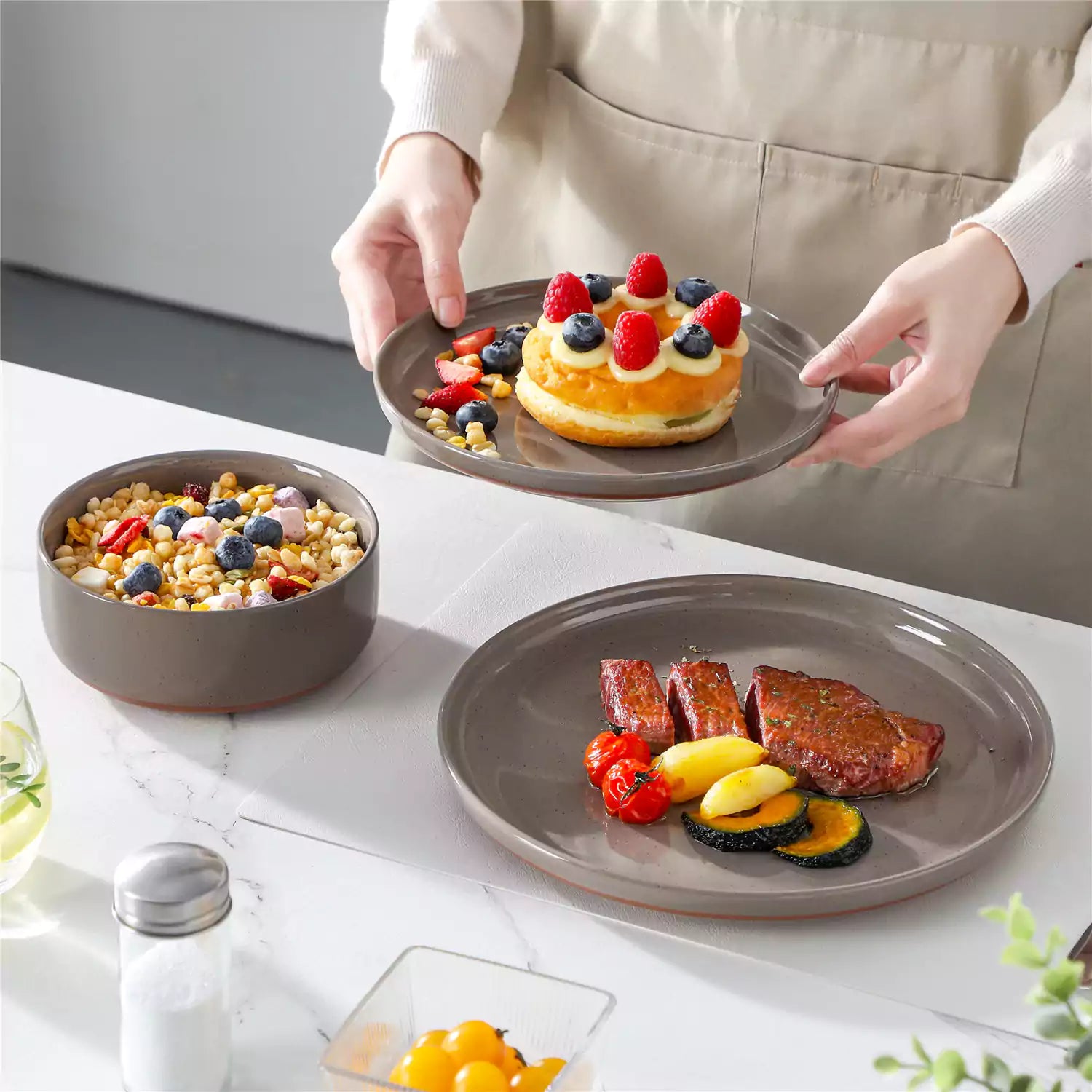 Tara Grey 12 Piece Dinnerware Set