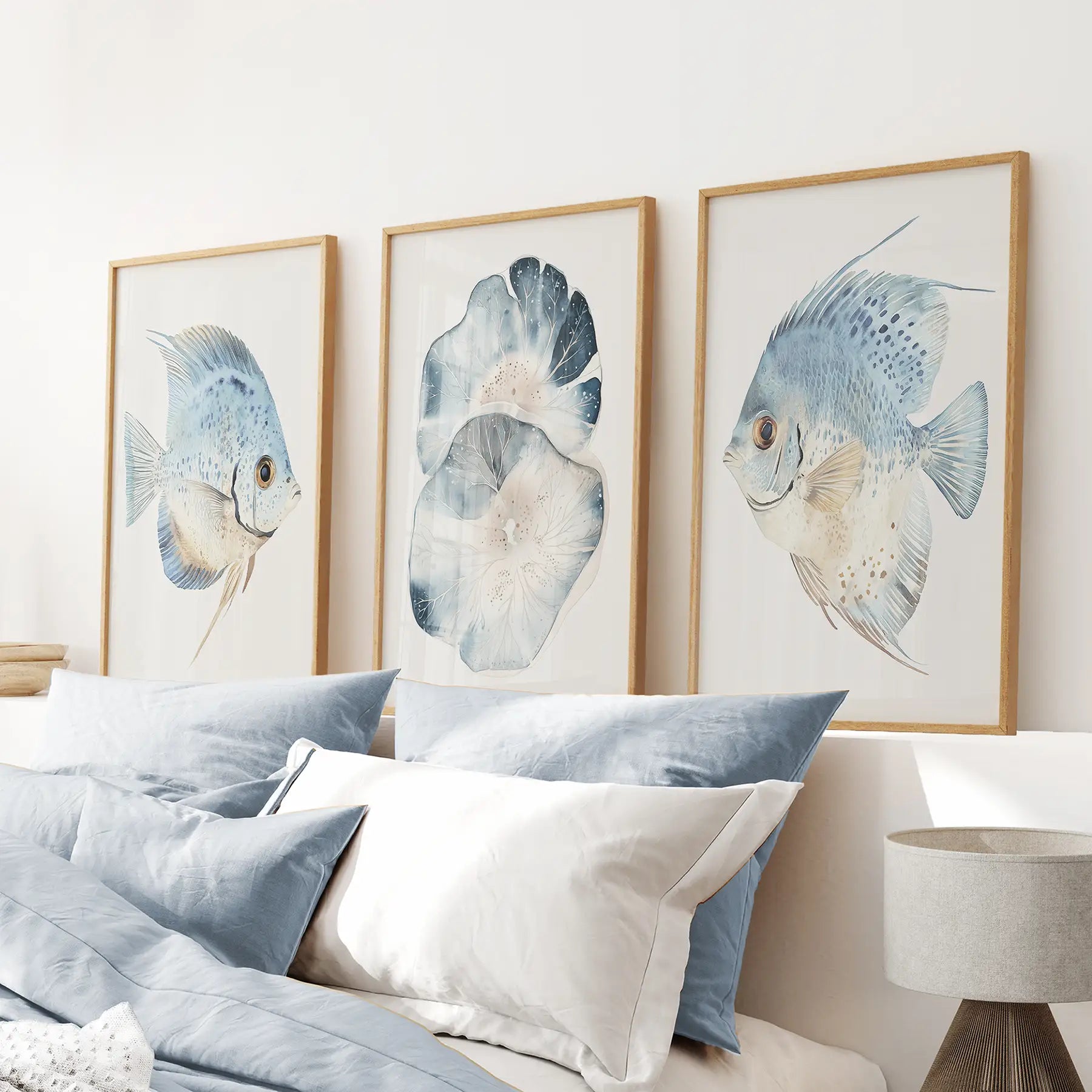 Modern Watercolor Coastal Prints. Fish Wall Art Posters