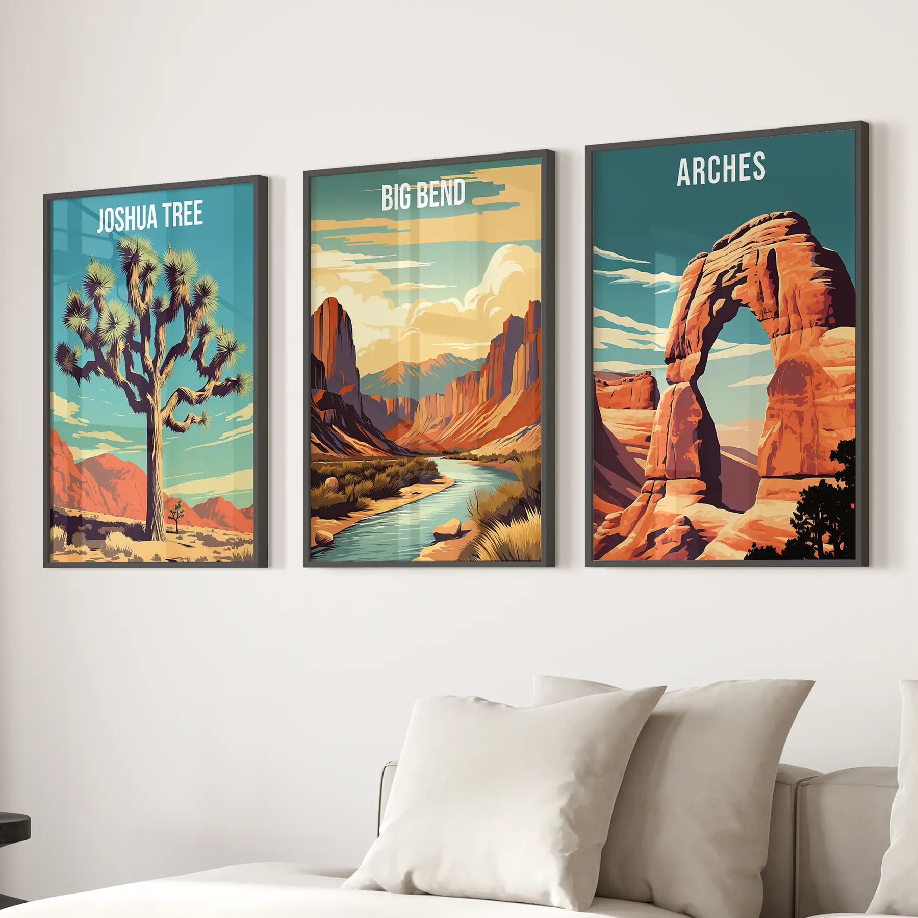 3 Piece USA National Park Art. Big Bend, Arches, Joshua Tree