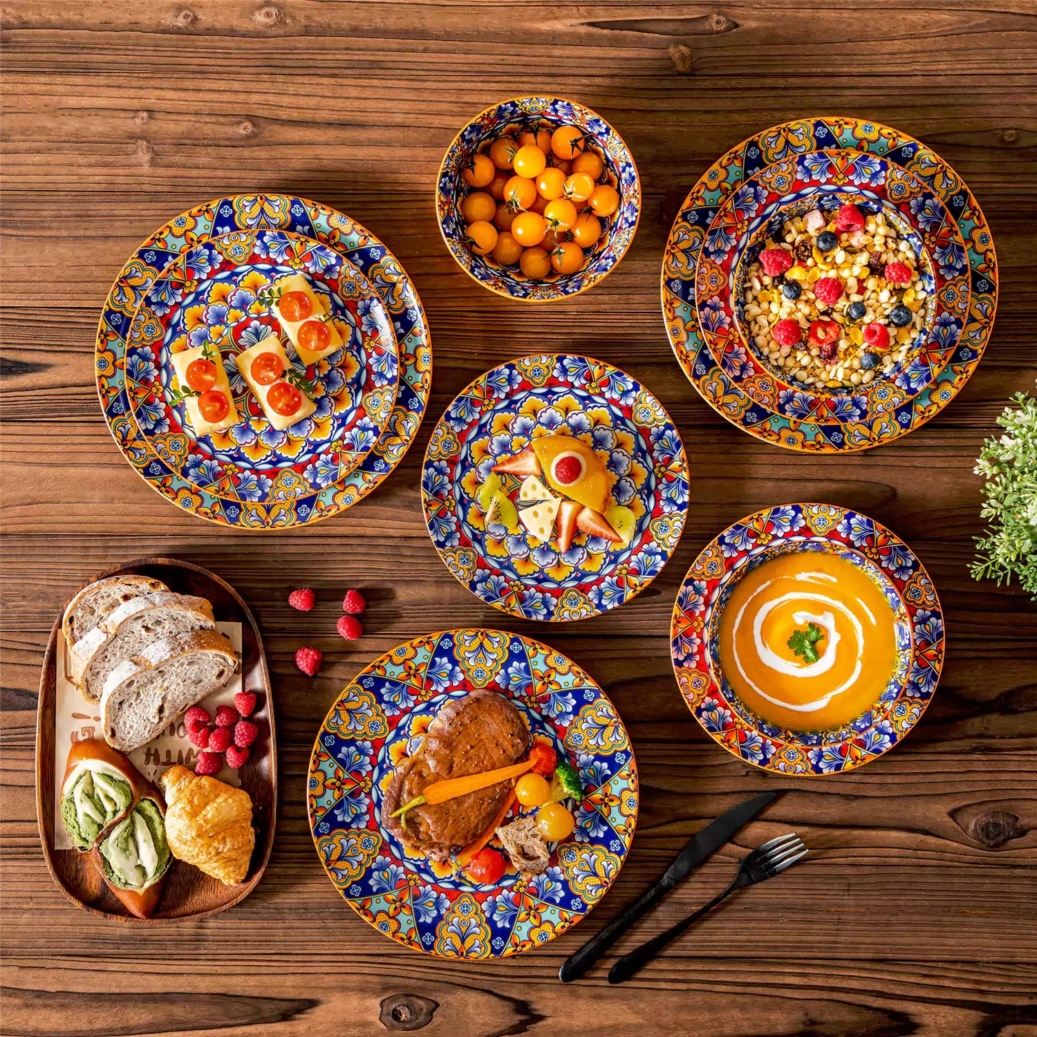 Simi 12 Piece Dinnerware Set with Front-Only Pattern Service for 4