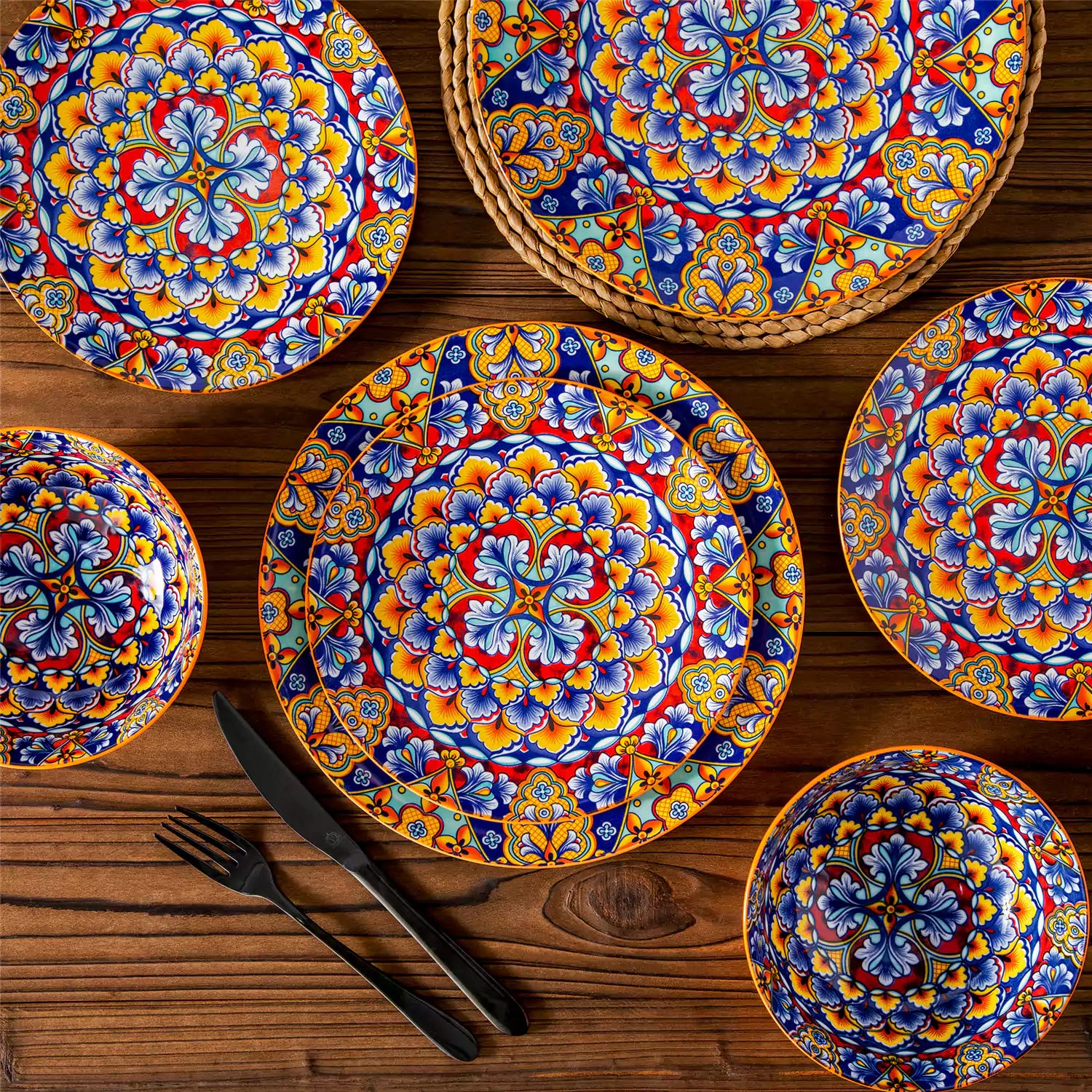 Simi 12 Piece Dinnerware Set with Front-Only Pattern Service for 4