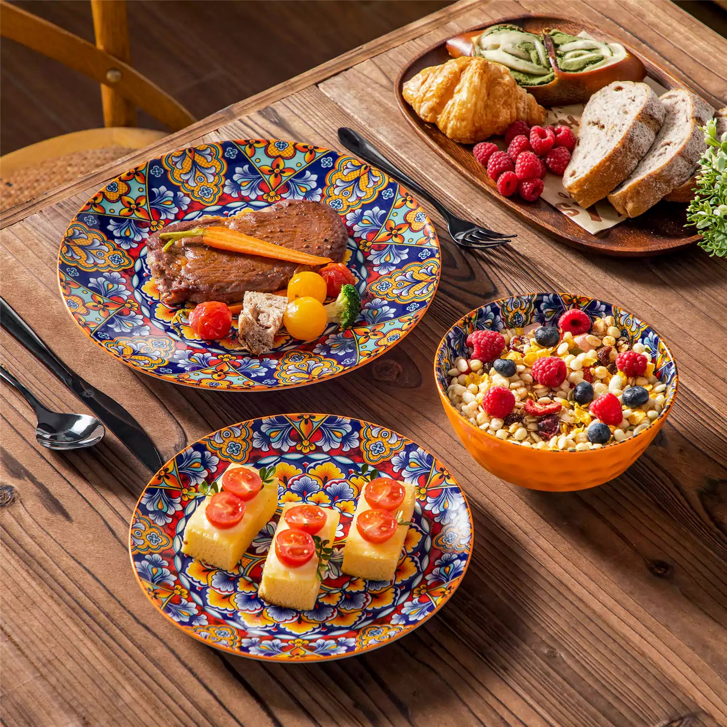 Simi 12 Piece Dinnerware Set with Front-Only Pattern Service for 4