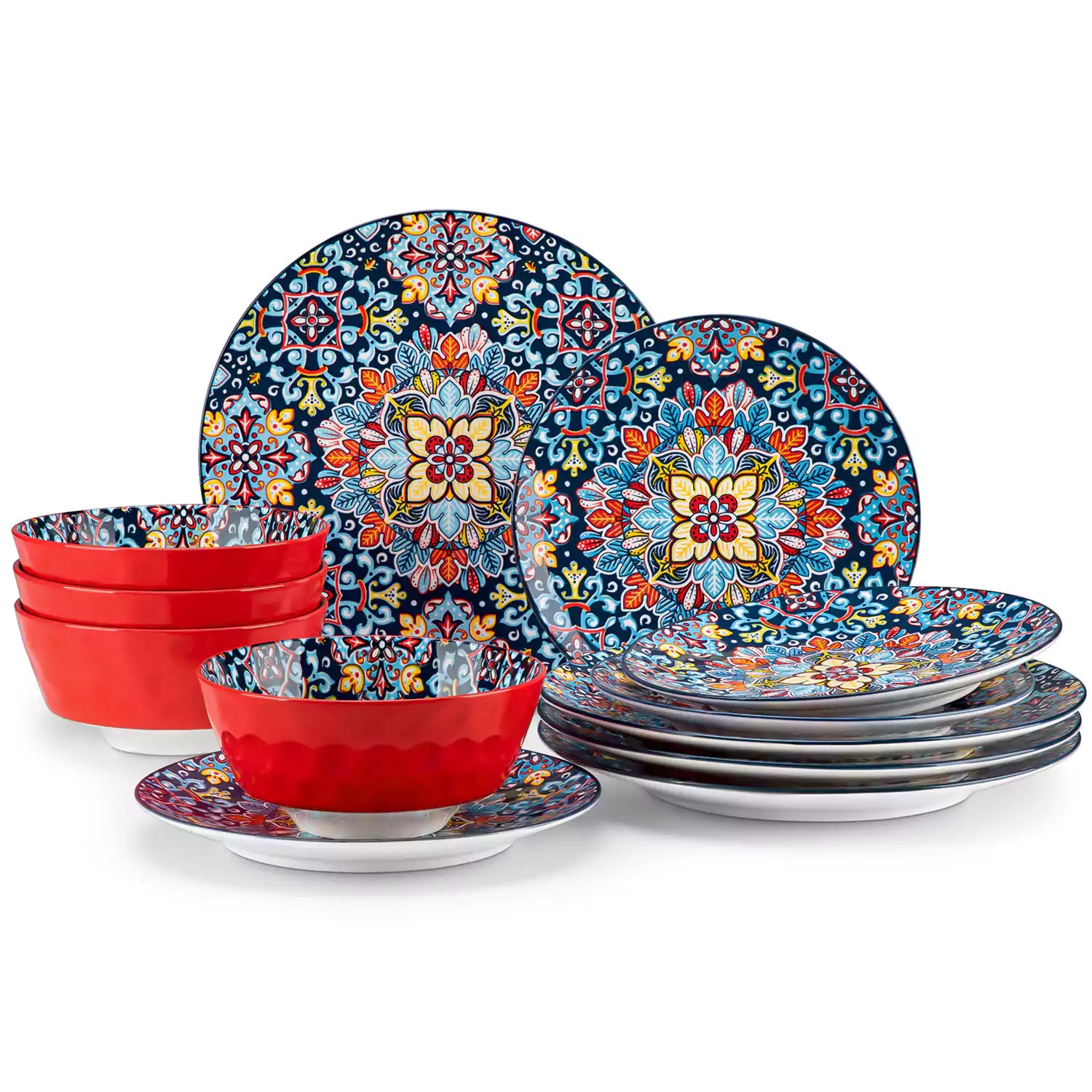 Simi 12 Piece Dinnerware Set with Front-Only Pattern Service for 4