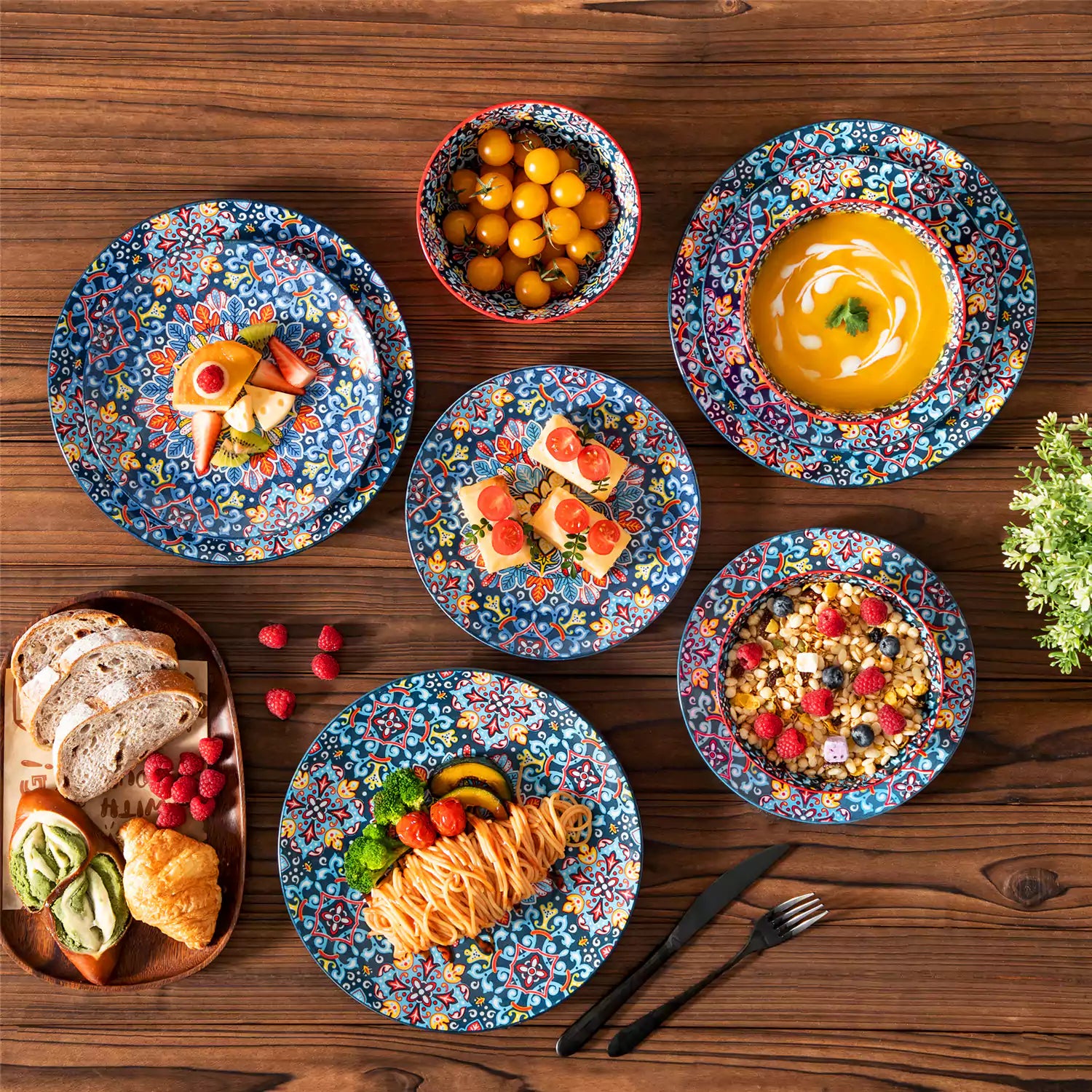 Simi 12 Piece Dinnerware Set with Front-Only Pattern Service for 4