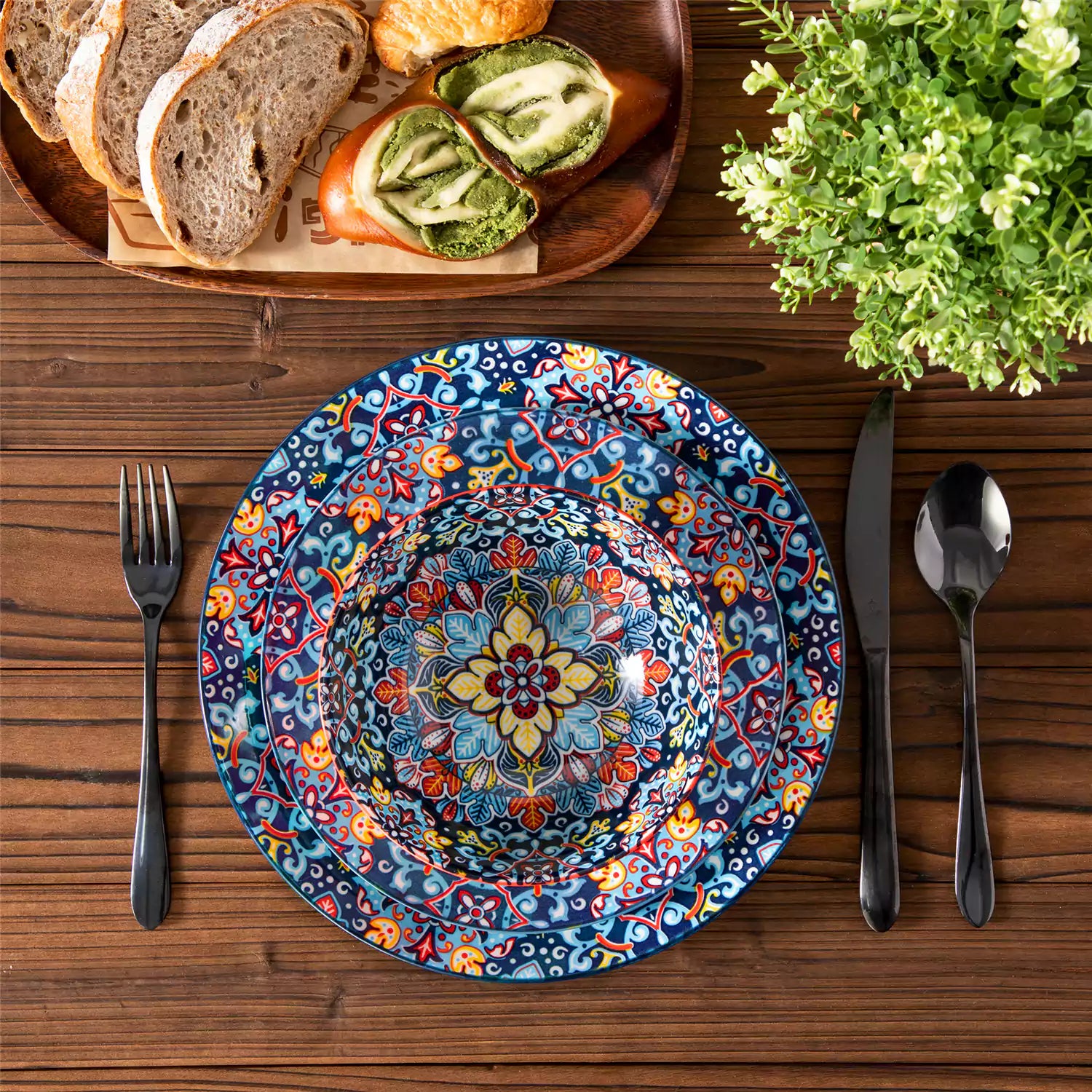 Simi 12 Piece Dinnerware Set with Front-Only Pattern Service for 4