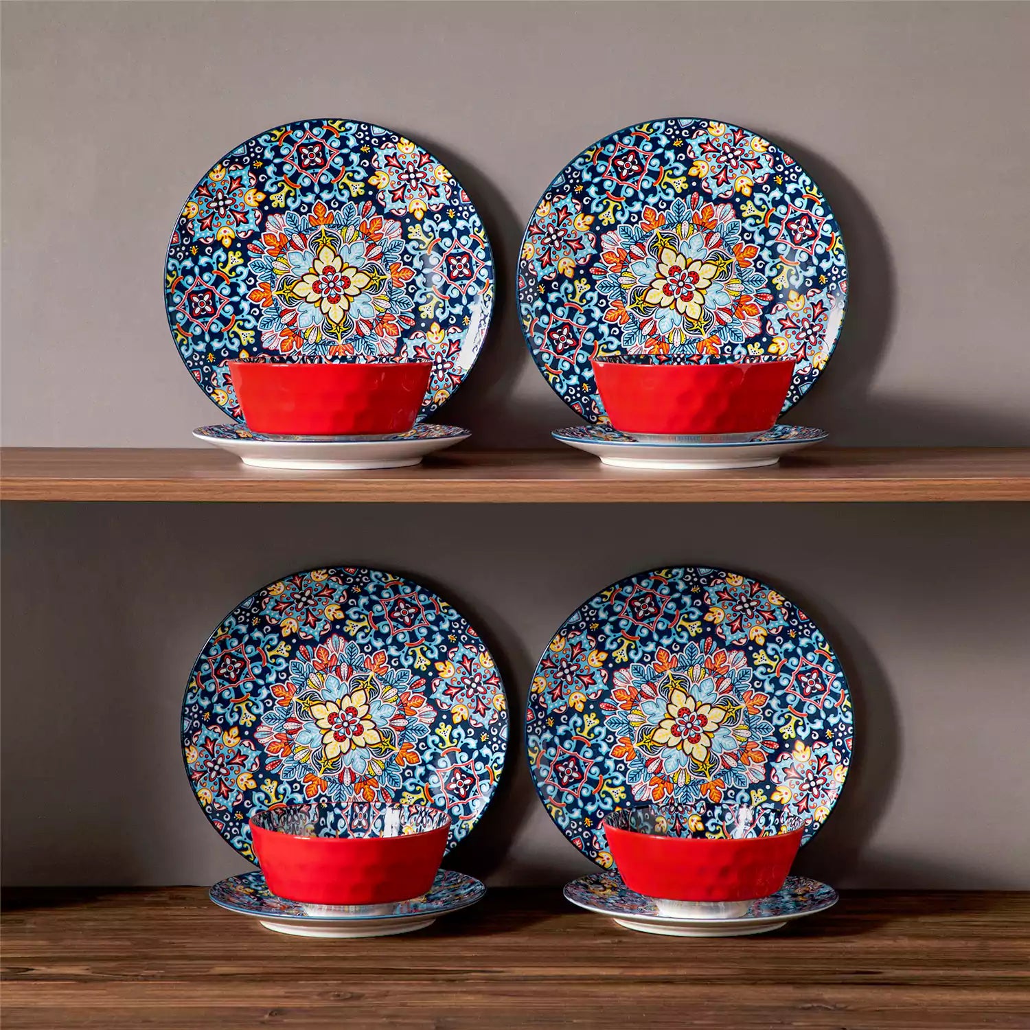 Simi 12 Piece Dinnerware Set with Front-Only Pattern Service for 4