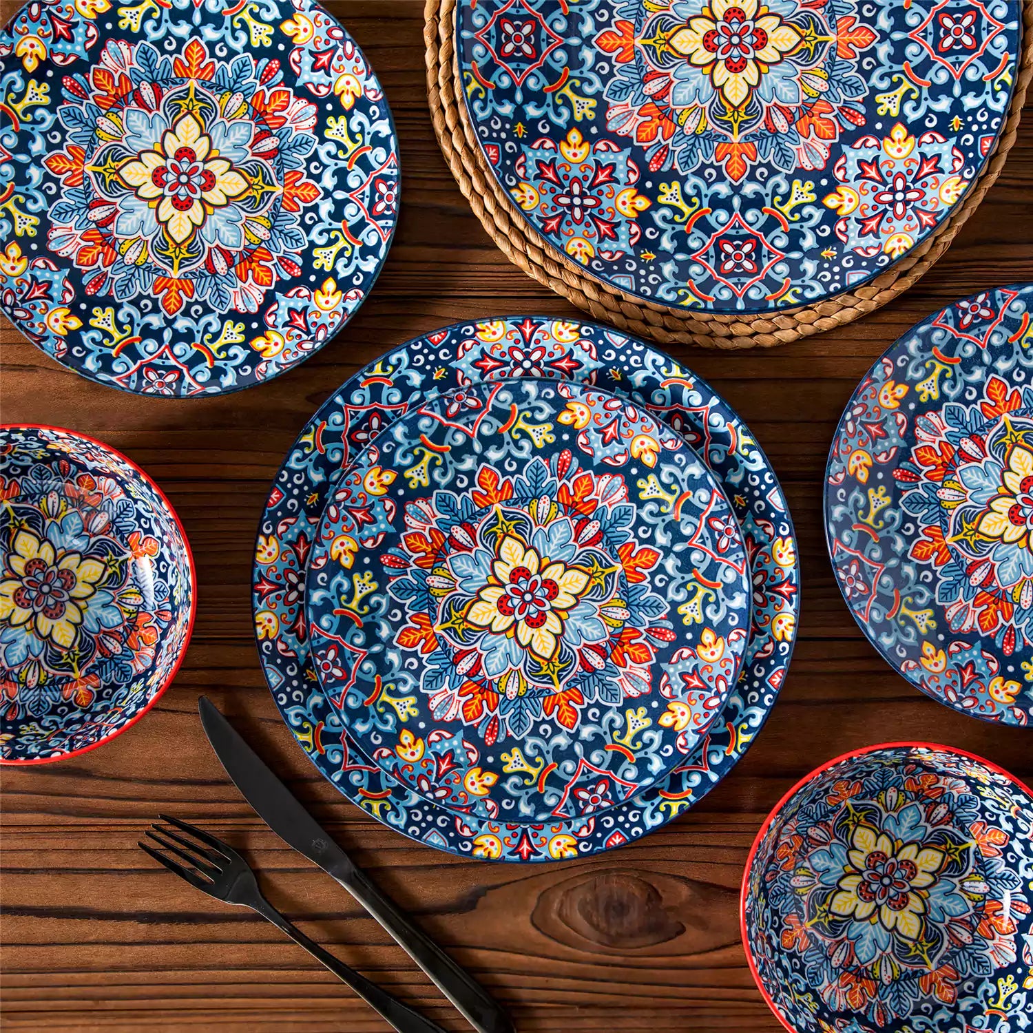 Simi 12 Piece Dinnerware Set with Front-Only Pattern Service for 4