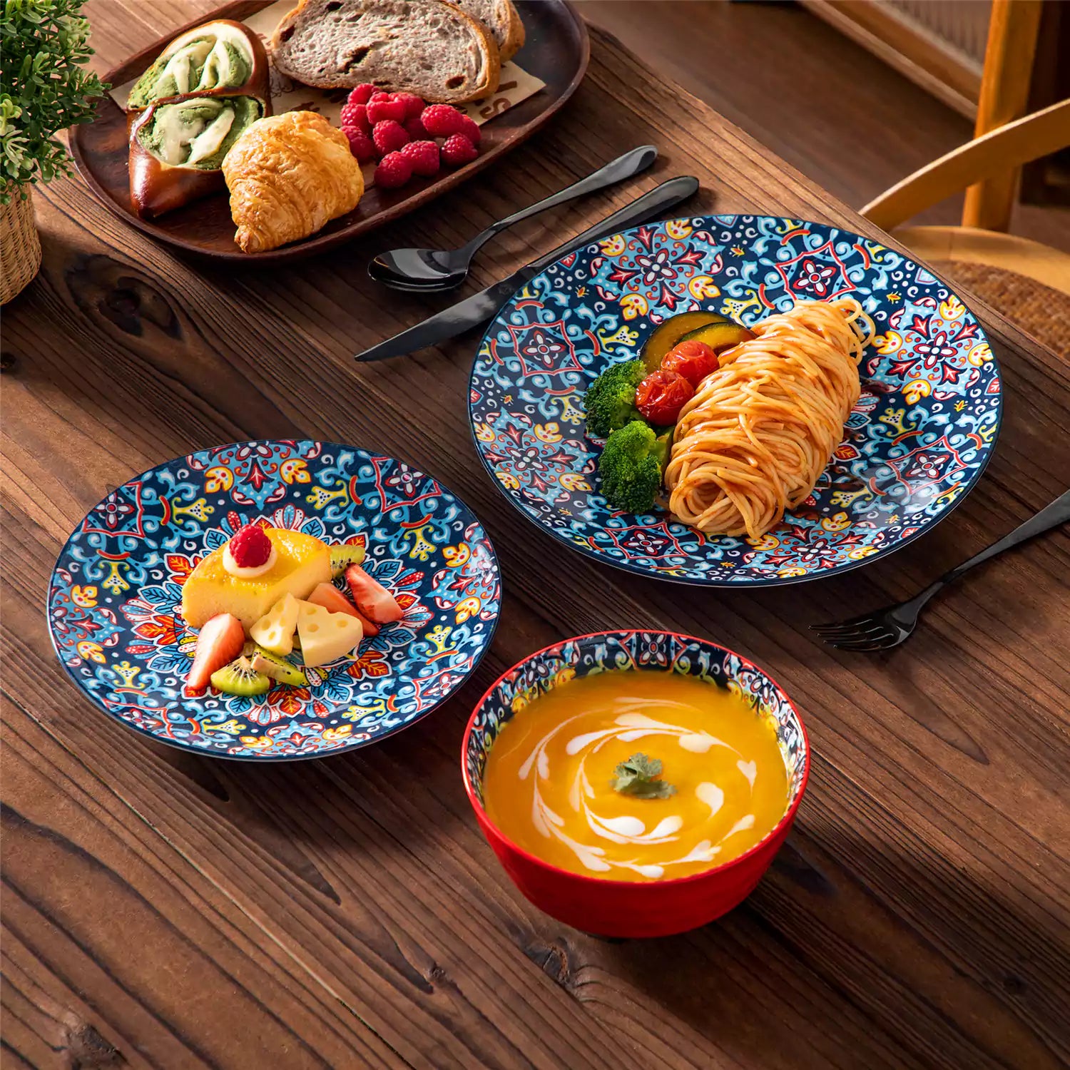 Simi 12 Piece Dinnerware Set with Front-Only Pattern Service for 4