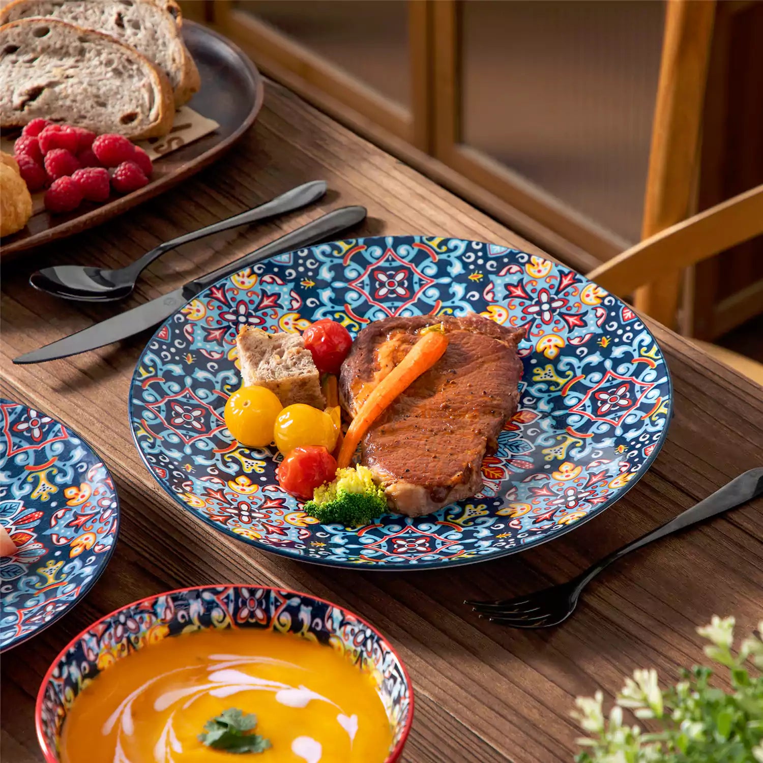 Simi 12 Piece Dinnerware Set with Front-Only Pattern Service for 4