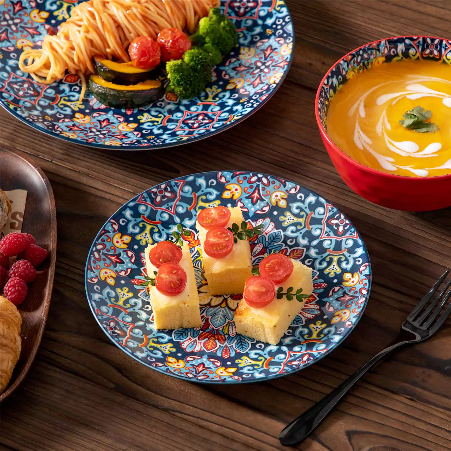 Simi 12 Piece Dinnerware Set with Front-Only Pattern Service for 4