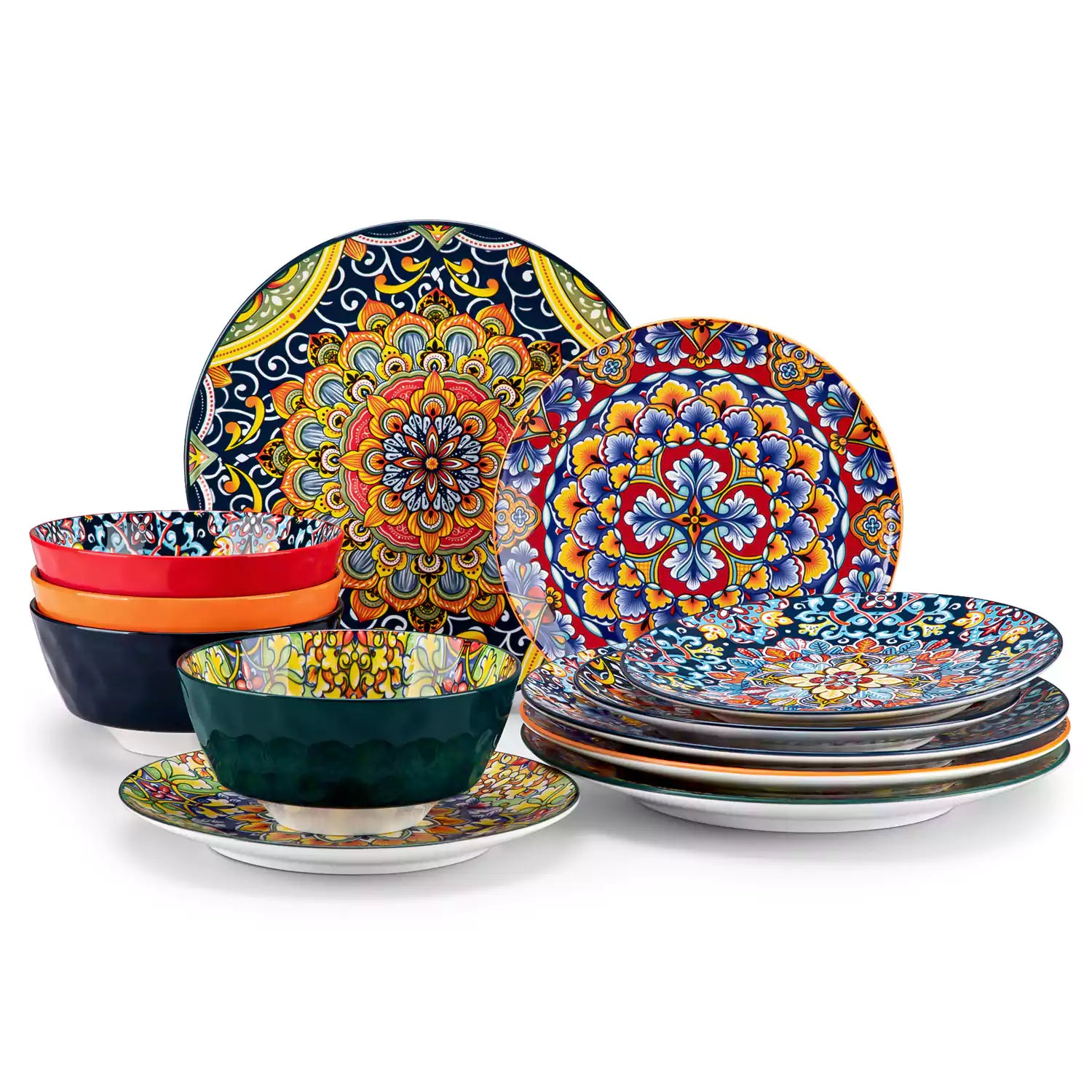 Simi 12 Piece Dinnerware Set with Front-Only Pattern Service for 4
