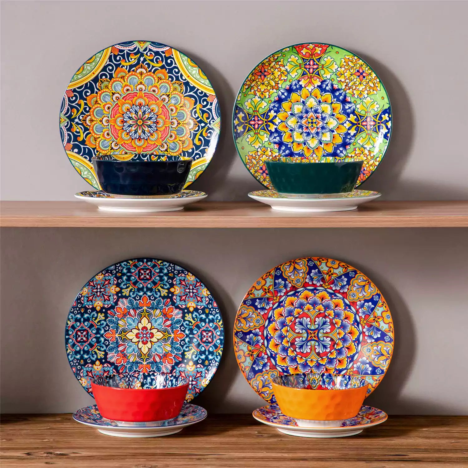 Simi 12 Piece Dinnerware Set with Front-Only Pattern Service for 4