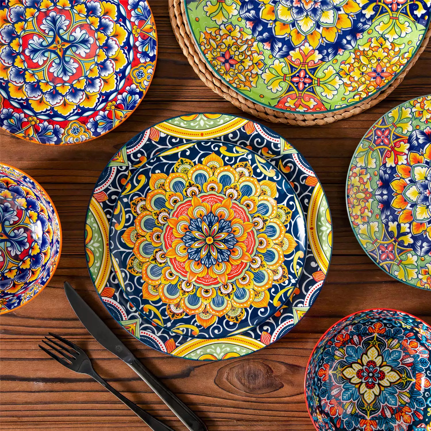 Simi 12 Piece Dinnerware Set with Front-Only Pattern Service for 4