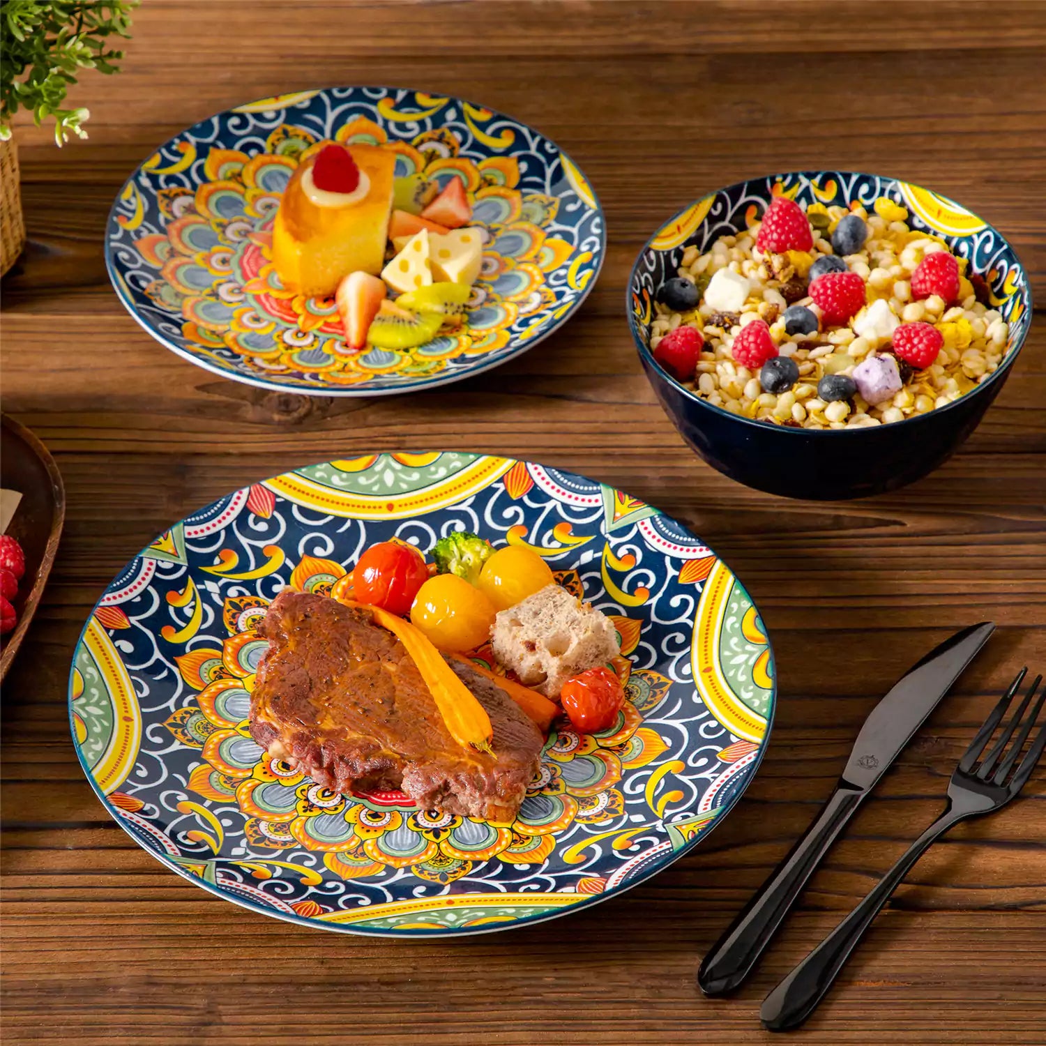 Simi 12 Piece Dinnerware Set with Front-Only Pattern Service for 4