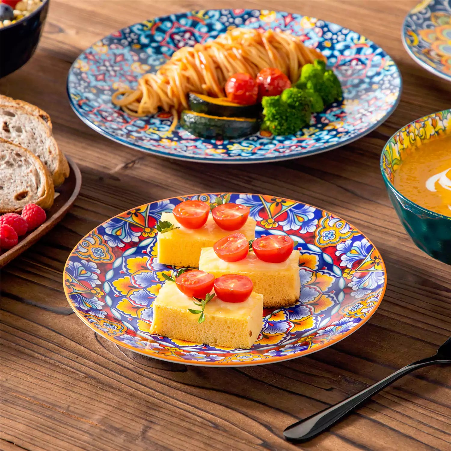 Simi 12 Piece Dinnerware Set with Front-Only Pattern Service for 4