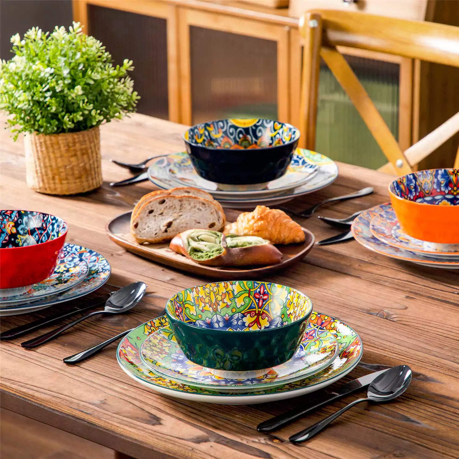 Simi 12 Piece Dinnerware Set with Front-Only Pattern Service for 4