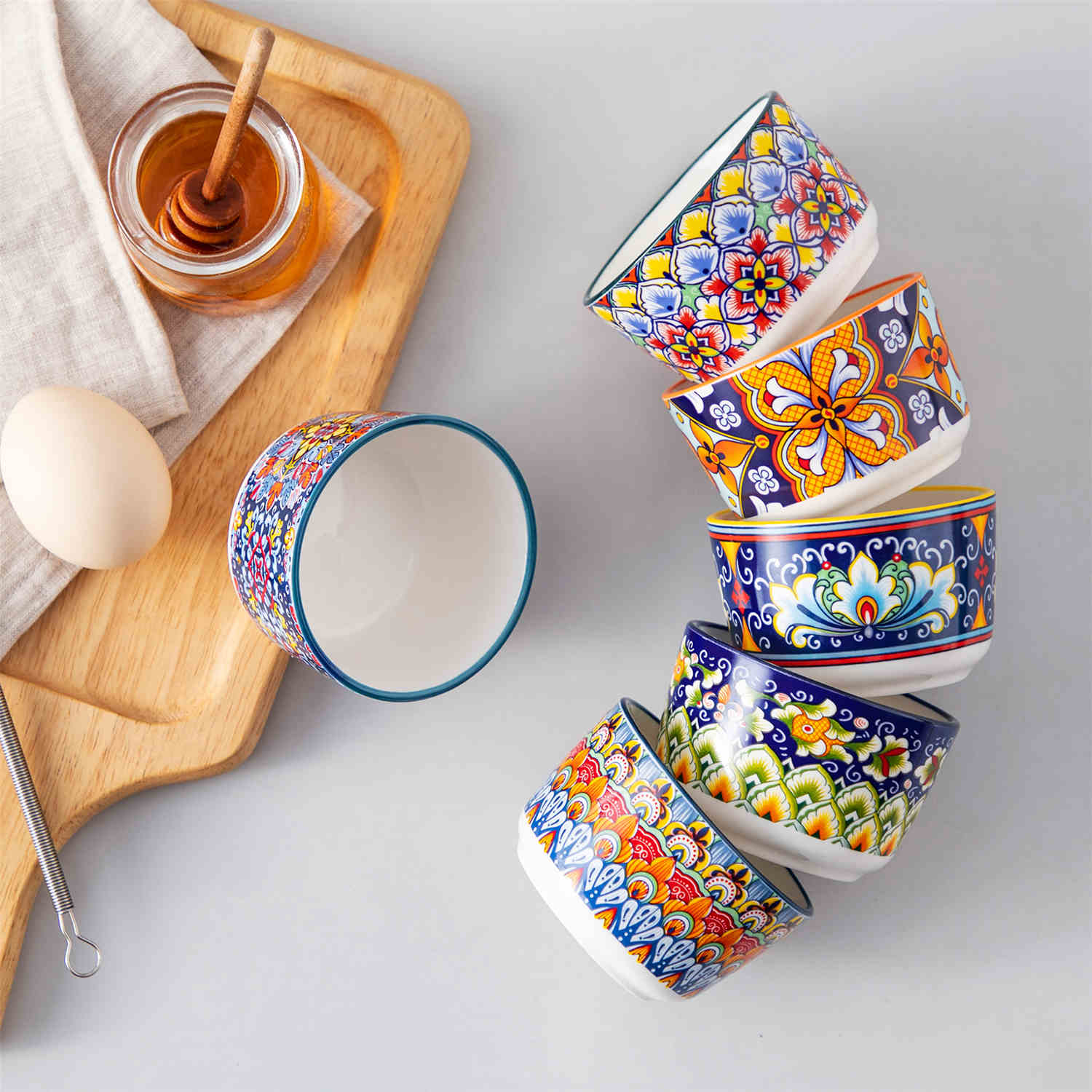 Simi Ramekin Bowls Set of 6 Porcelain with Floral Design