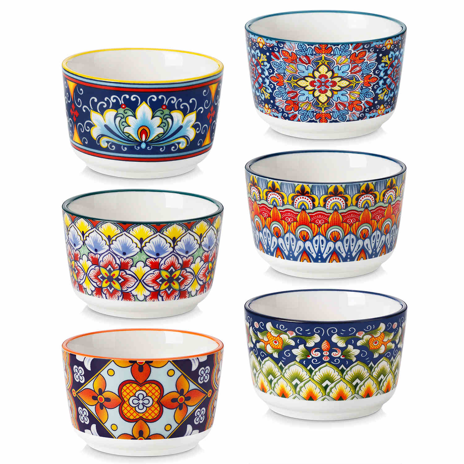 Simi Ramekin Bowls Set of 6 Porcelain with Floral Design