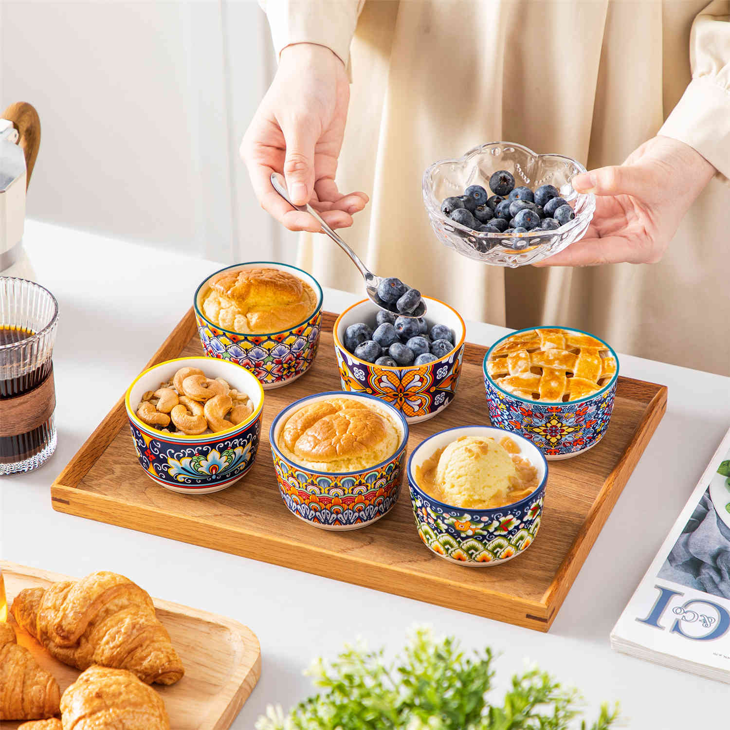 Simi Ramekin Bowls Set of 6 Porcelain with Floral Design