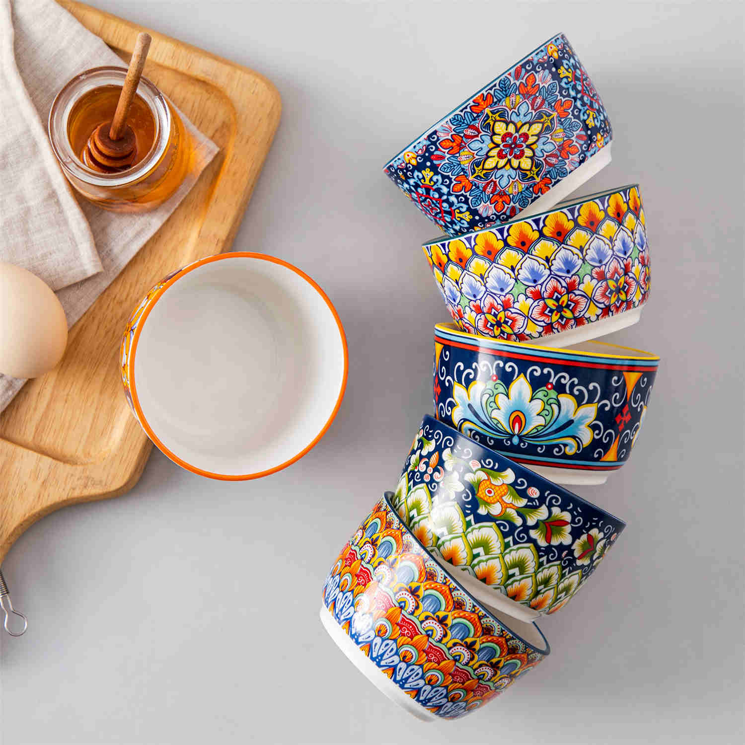 Simi Ramekin Bowls Set of 6 Porcelain with Floral Design