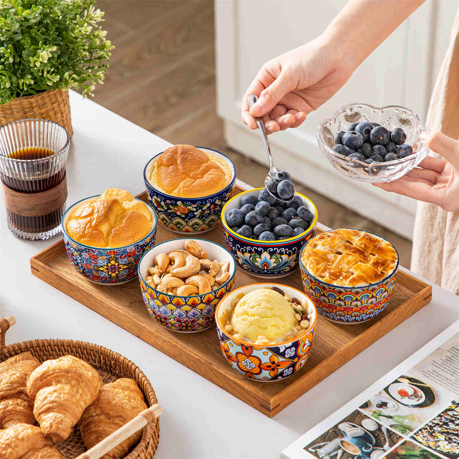 Simi Ramekin Bowls Set of 6 Porcelain with Floral Design