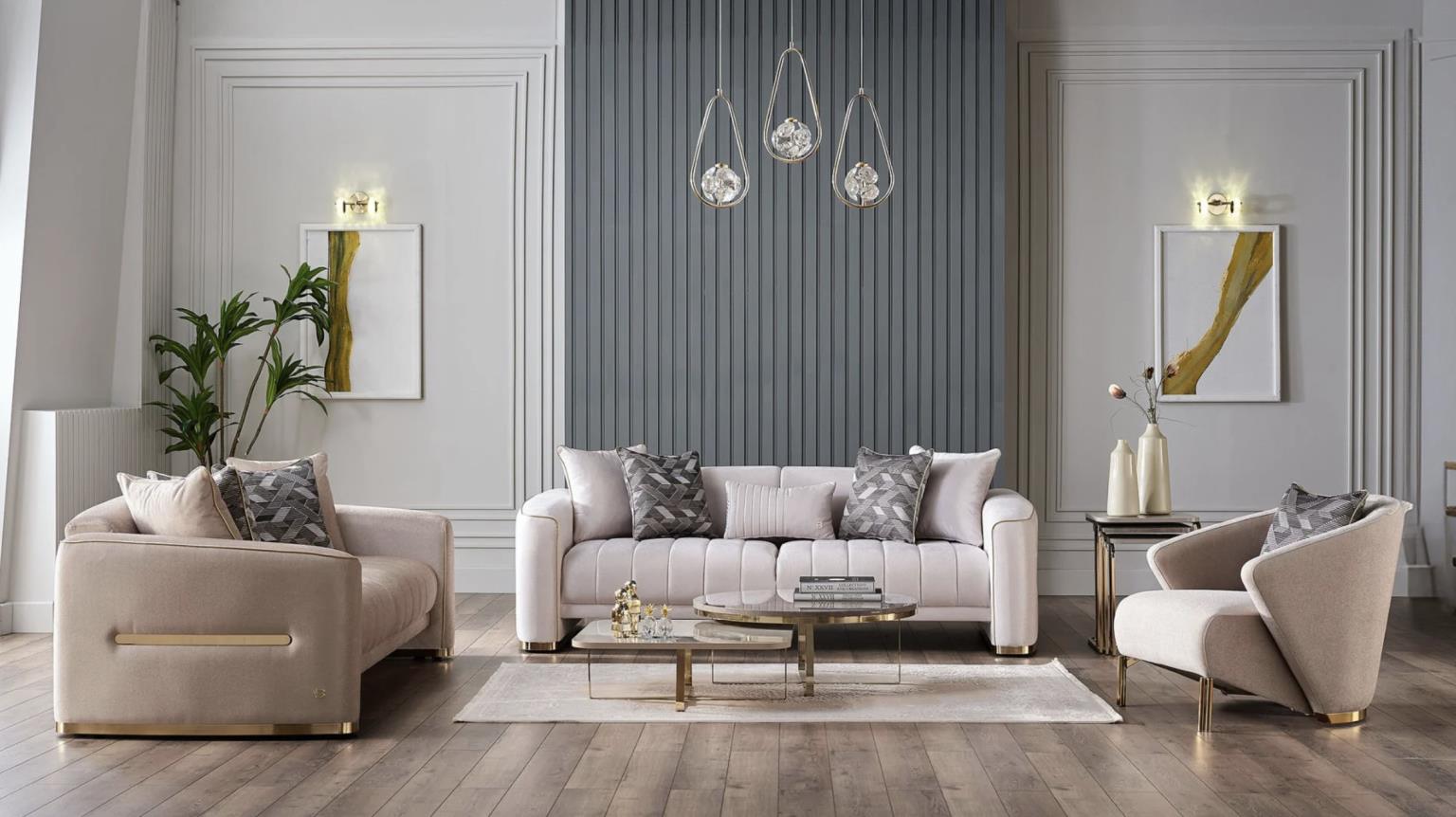 Veronica Living Room 3 PCS - Silver Vizon
