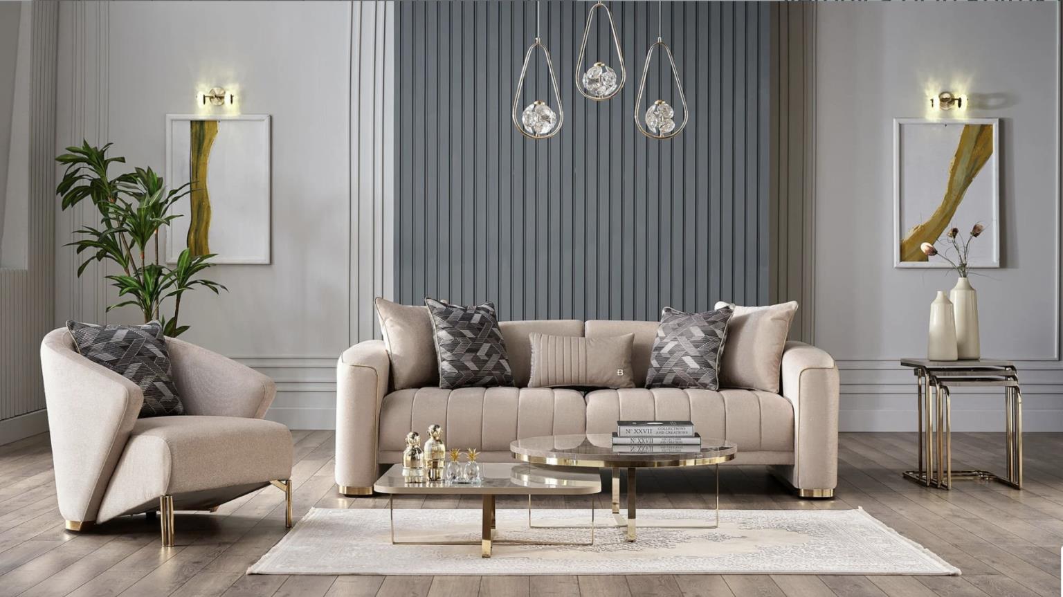 Veronica Living Room 3 PCS - Silver Vizon