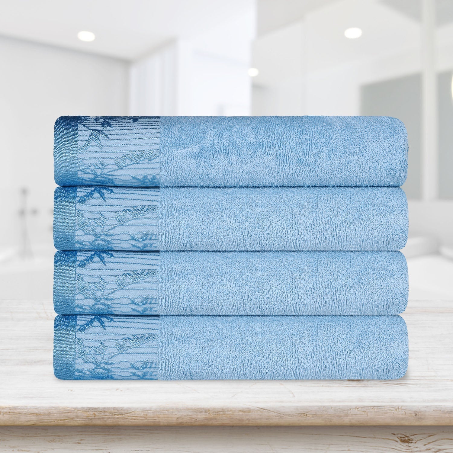 Cotton Floral Jacquard Border Bath Towel Set of 4 - Bath Towel by Superior Brand