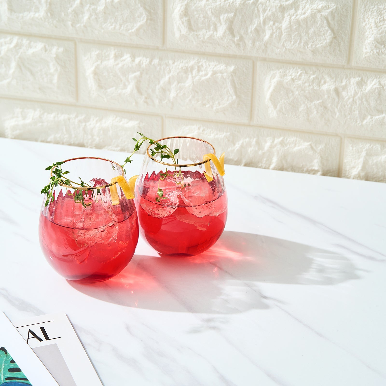 Waterfall Stemless Wine Glassware, Set of 2