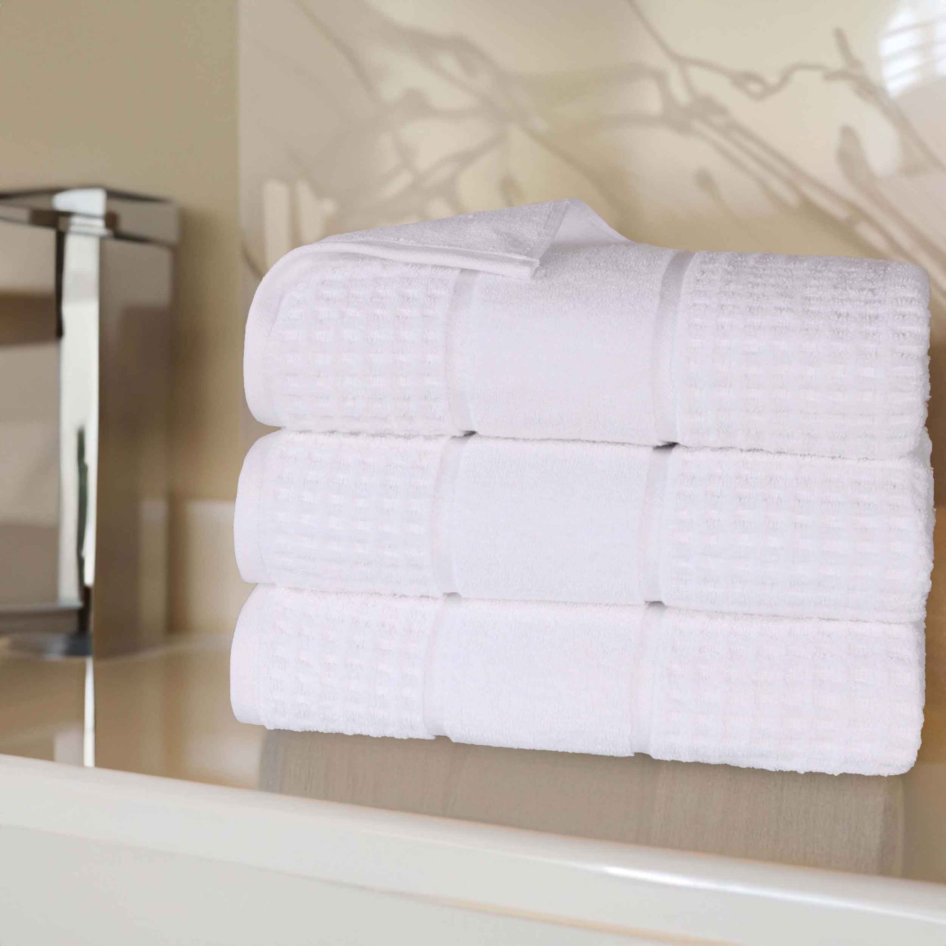 Napa Zero Twist Cotton Solid Waffle Honeycomb Bath Towel Set of 3 - Bath Towel by Superior Brand