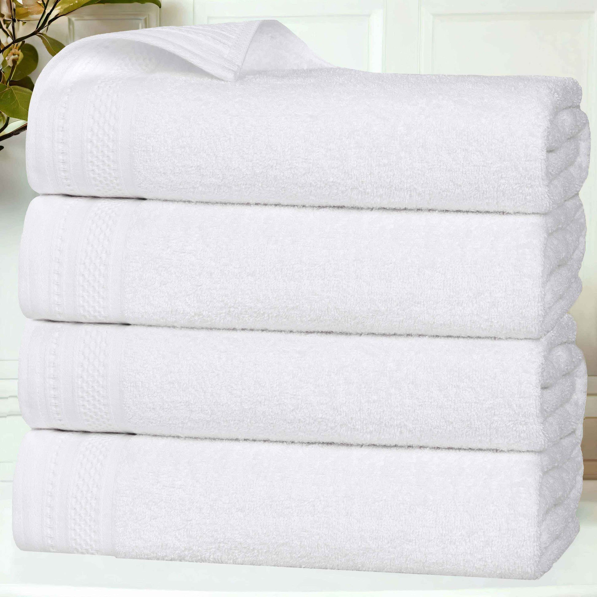 Honeycomb Textured Waffle Border Cotton Bath Towels, Set of 4 - Bath Towel by Superior Brand