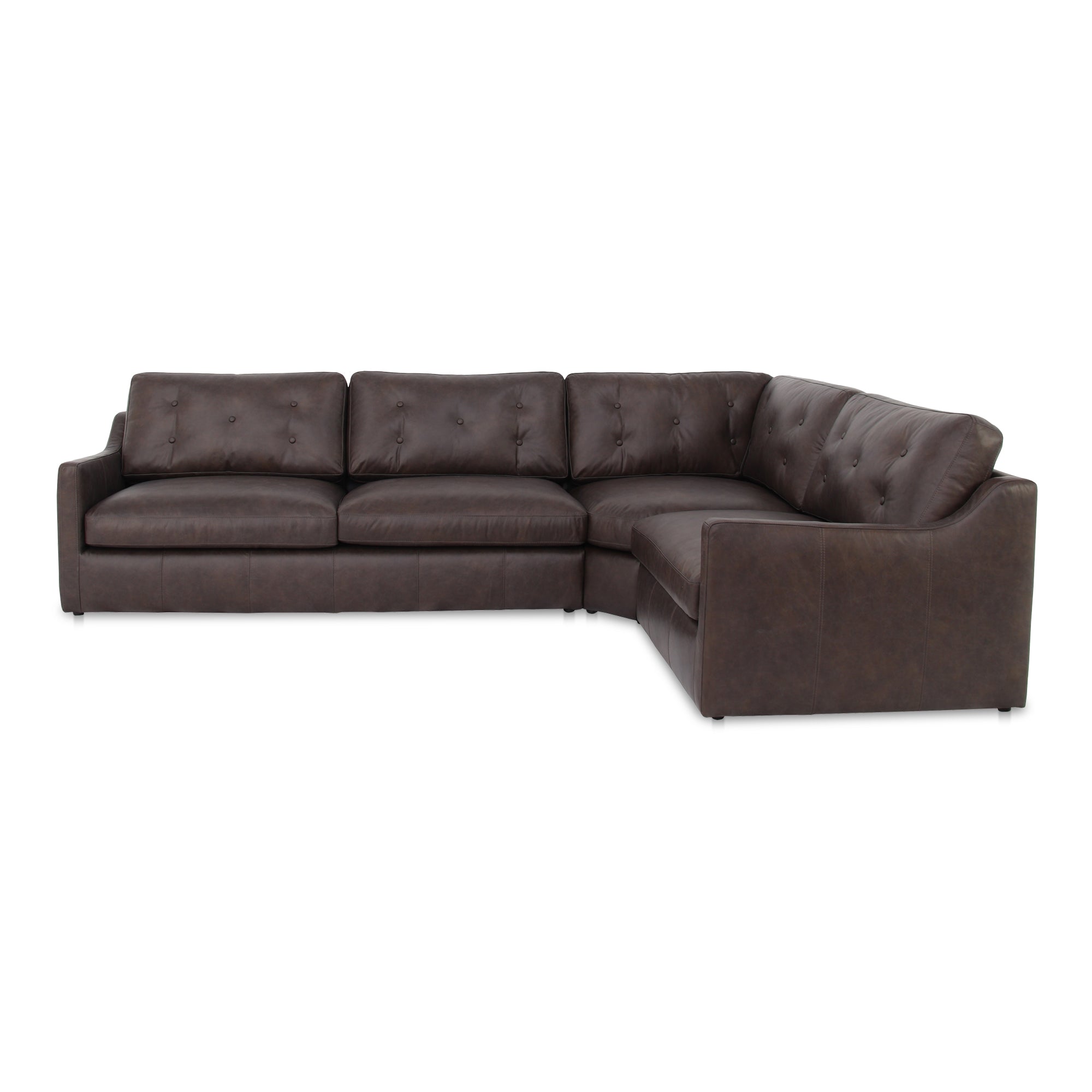 Thurlow 3 Piece Right Modular Sectional Espresso Brown Leather - Moes Home