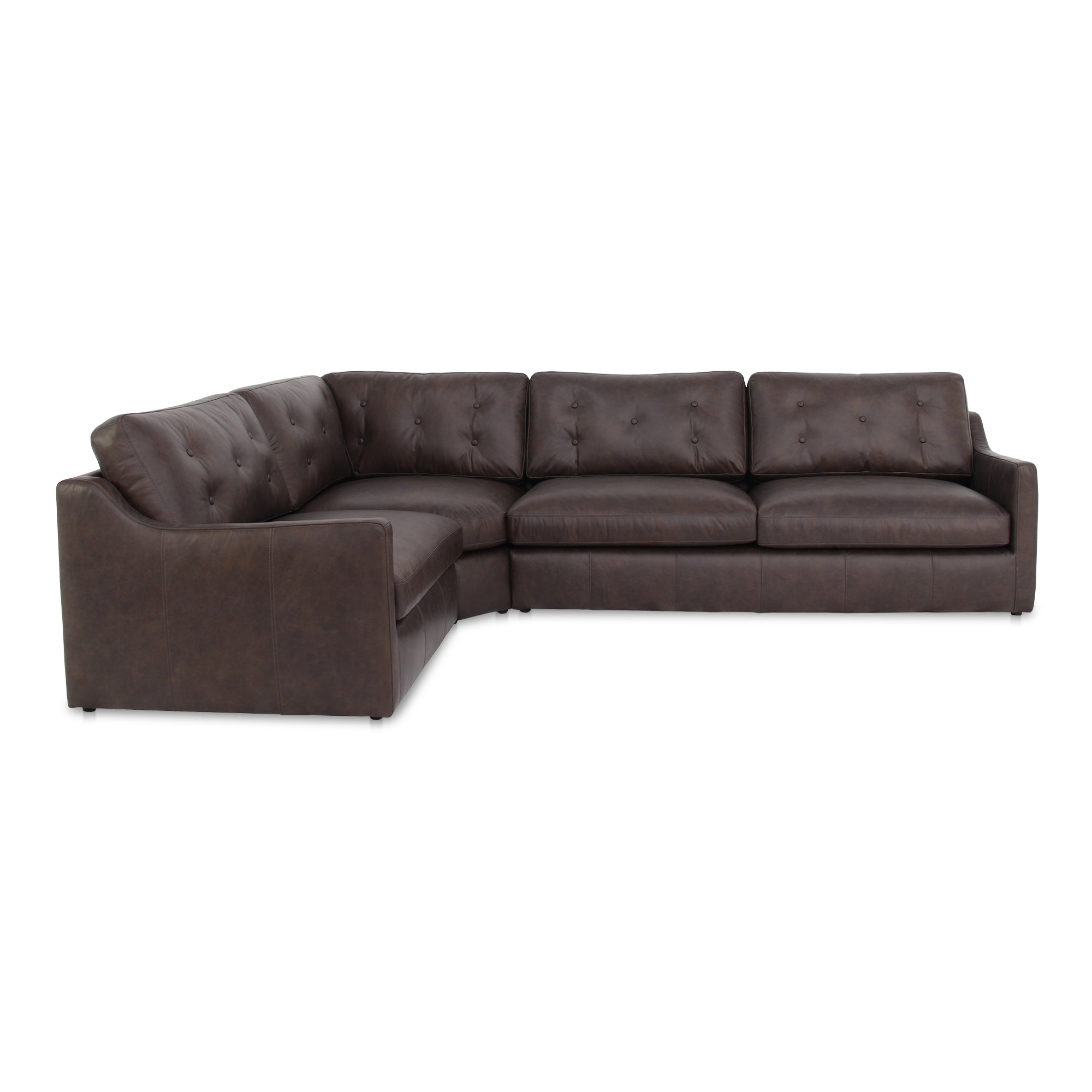 Thurlow 3 Piece Left Modular Sectional Espresso Brown Leather - Moes Home