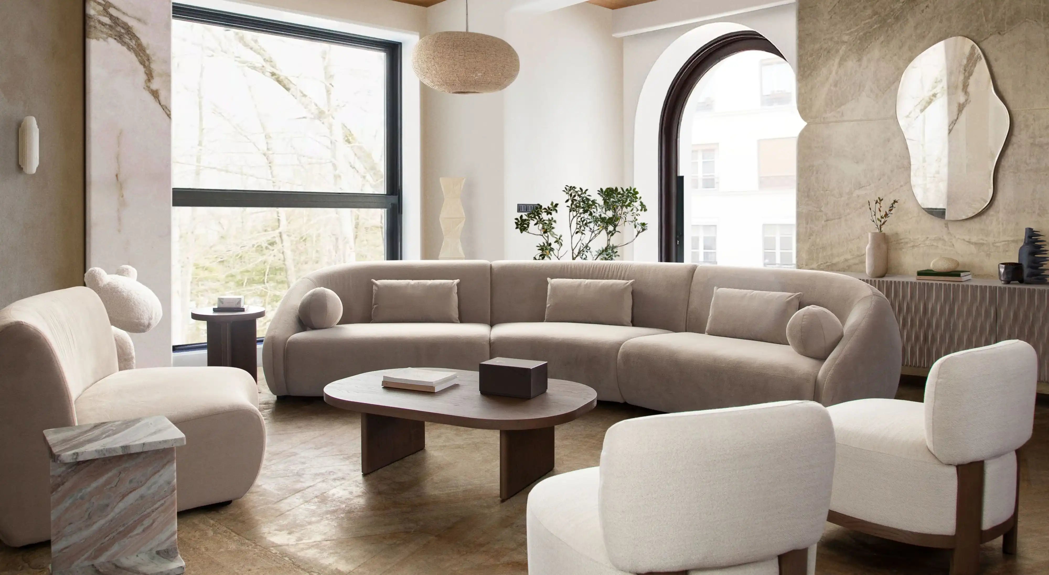 Lena 3 Piece Fawn Alpaca Fabric Sofa