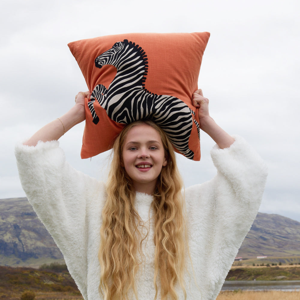 Zebra Embroidered Throw Pillow