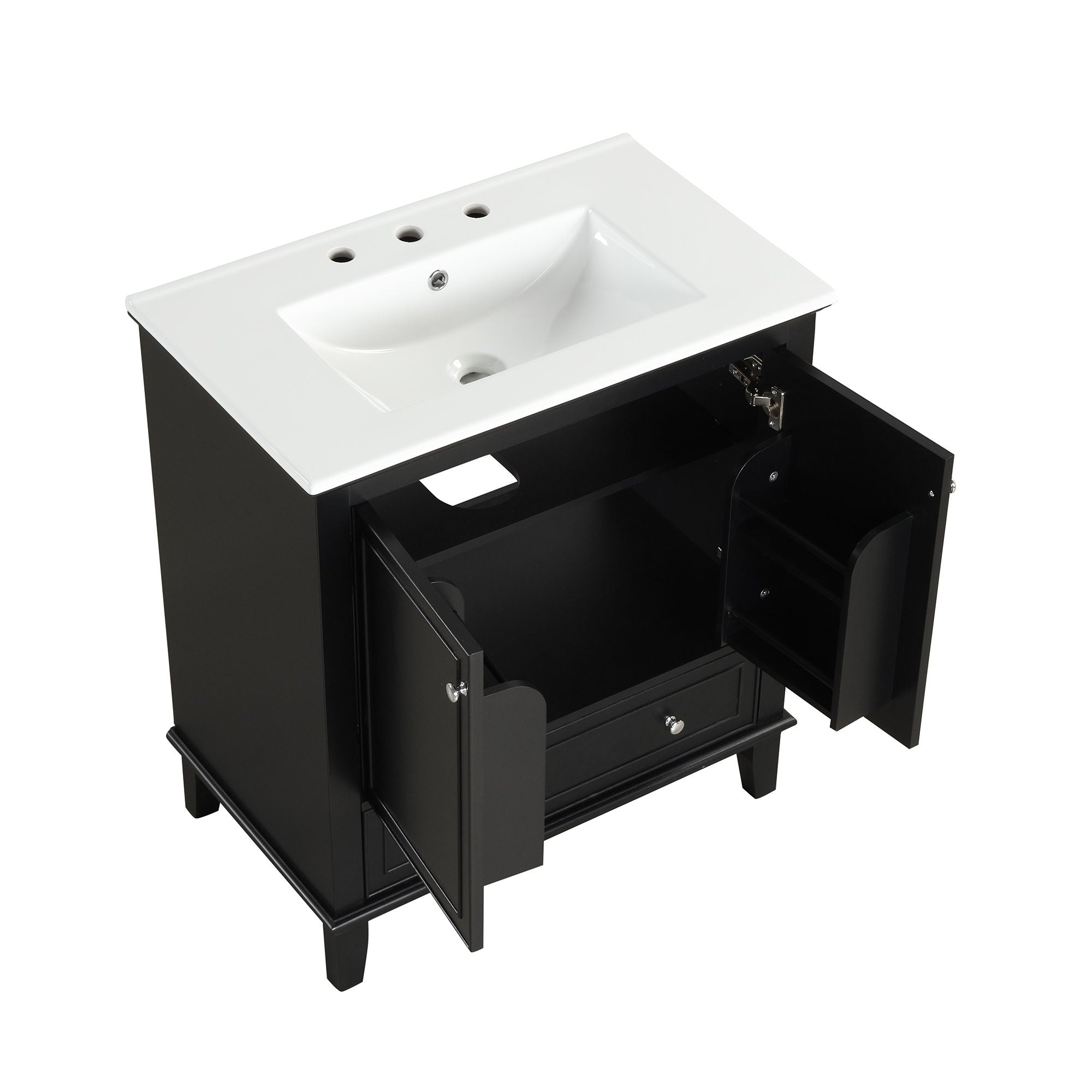 30" Bathroom Vanity With Sink Combo, Multi Functional Bathroom Cabinet With Doors And Drawer - Black