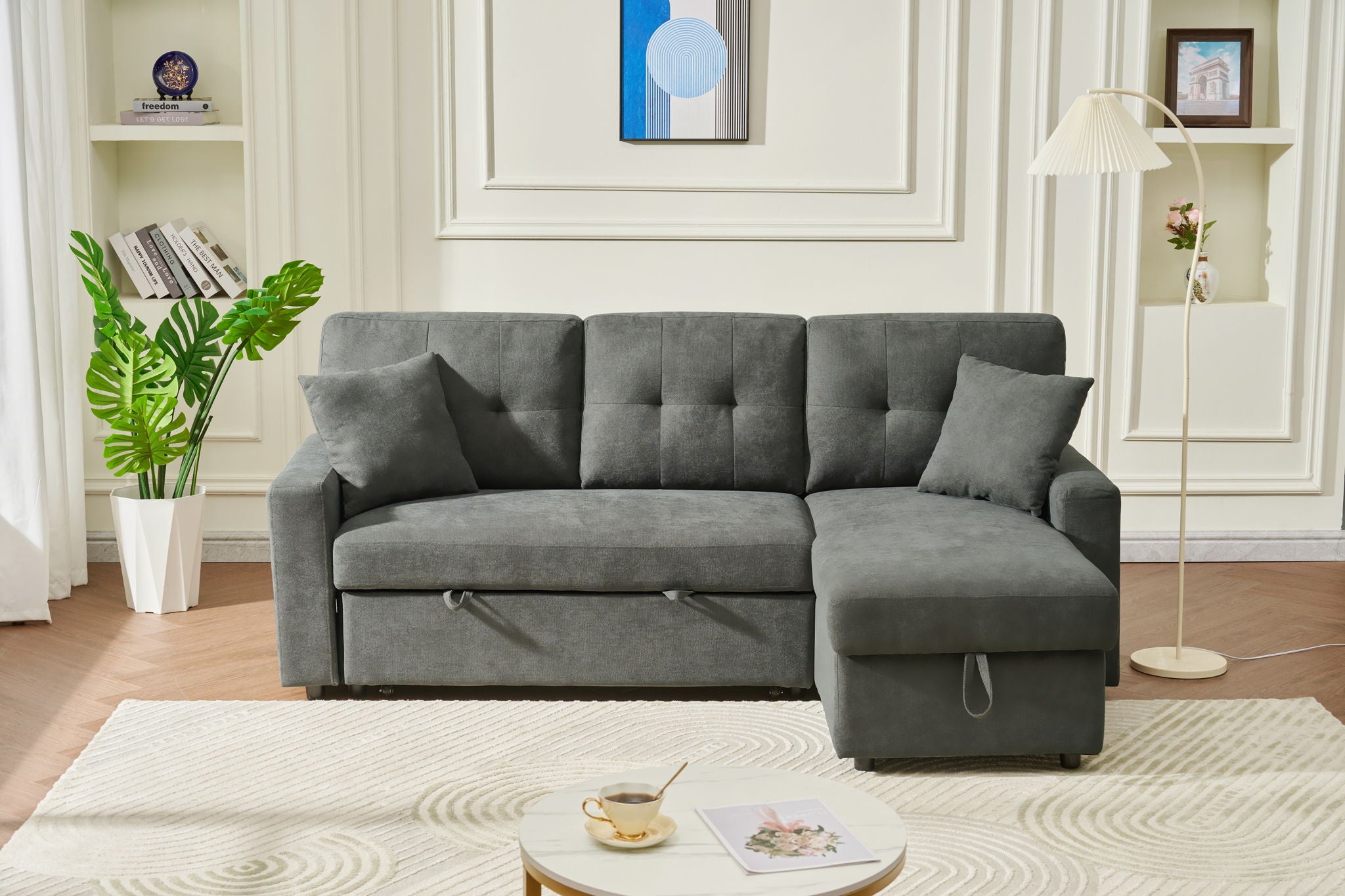 Reversible Sofa Couch Sleeper With Pull Out Bed And USB Port