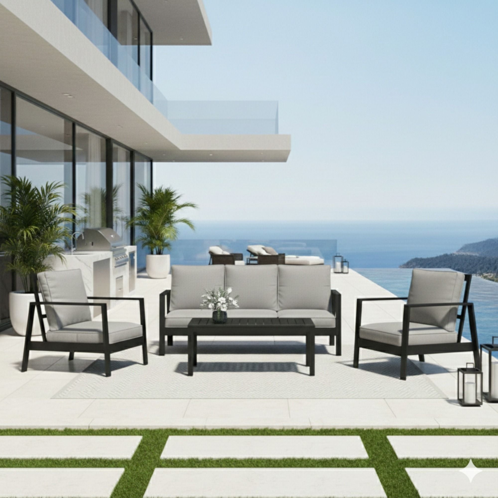 Modern 5 Seat Outdoor Patio Furniture Set With Coffee Table