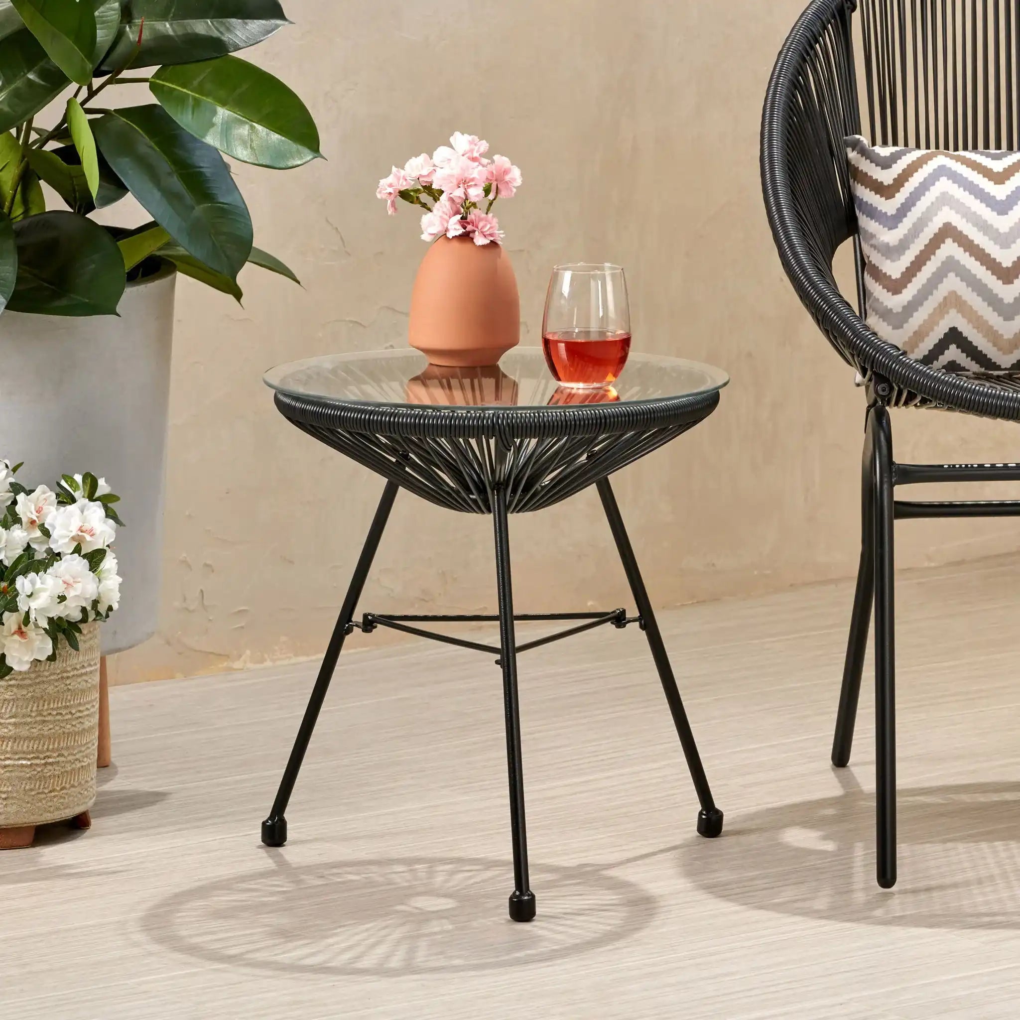 Nusa - Modern Rattan Side Table With Tempered Glass Top