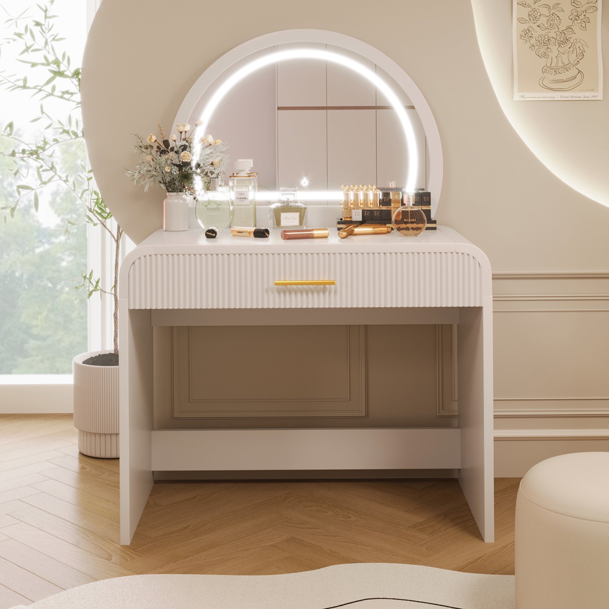Makeup Vanity Table with Mirror Touch Screen LED White