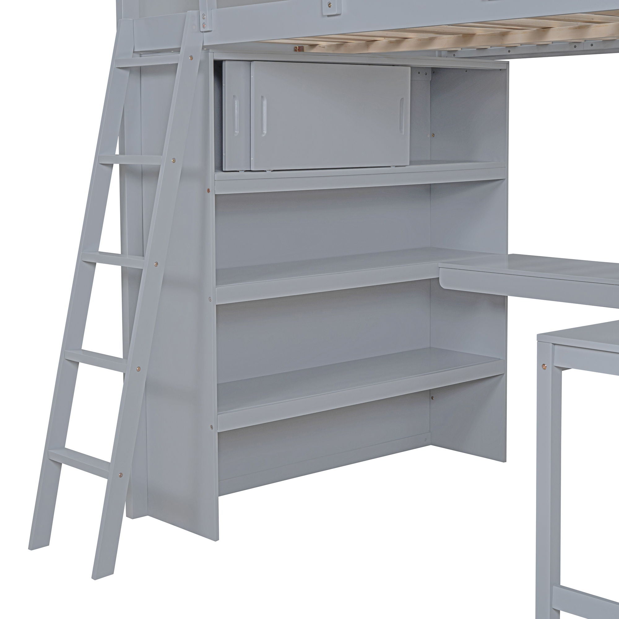 Modern Loft Bed With Desk And Shelves