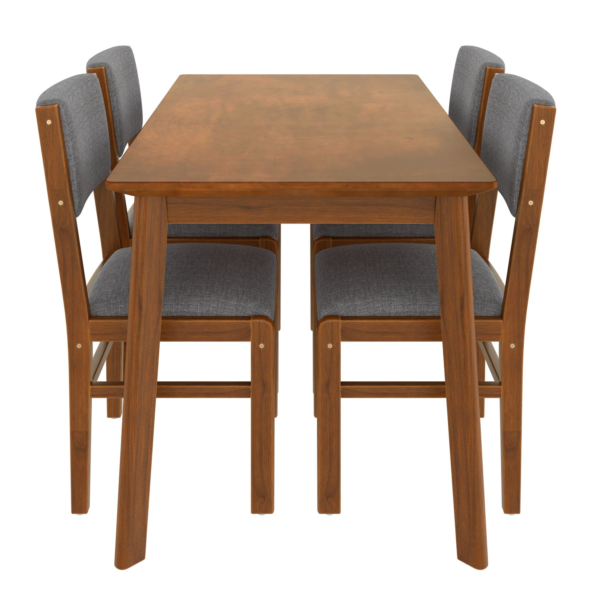 5 Pieces Rectangle Wooden Dining Table Set, Mid Century Modern Kitchen Table And 4 Upholstered Chairs For Home, Saving Space - Brown / Gray