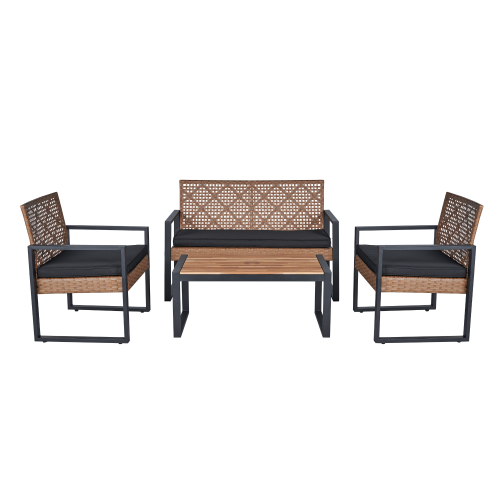 Lume Outdoor Acacia 4-Piece Wicker Sofa Set with Table Light Brown