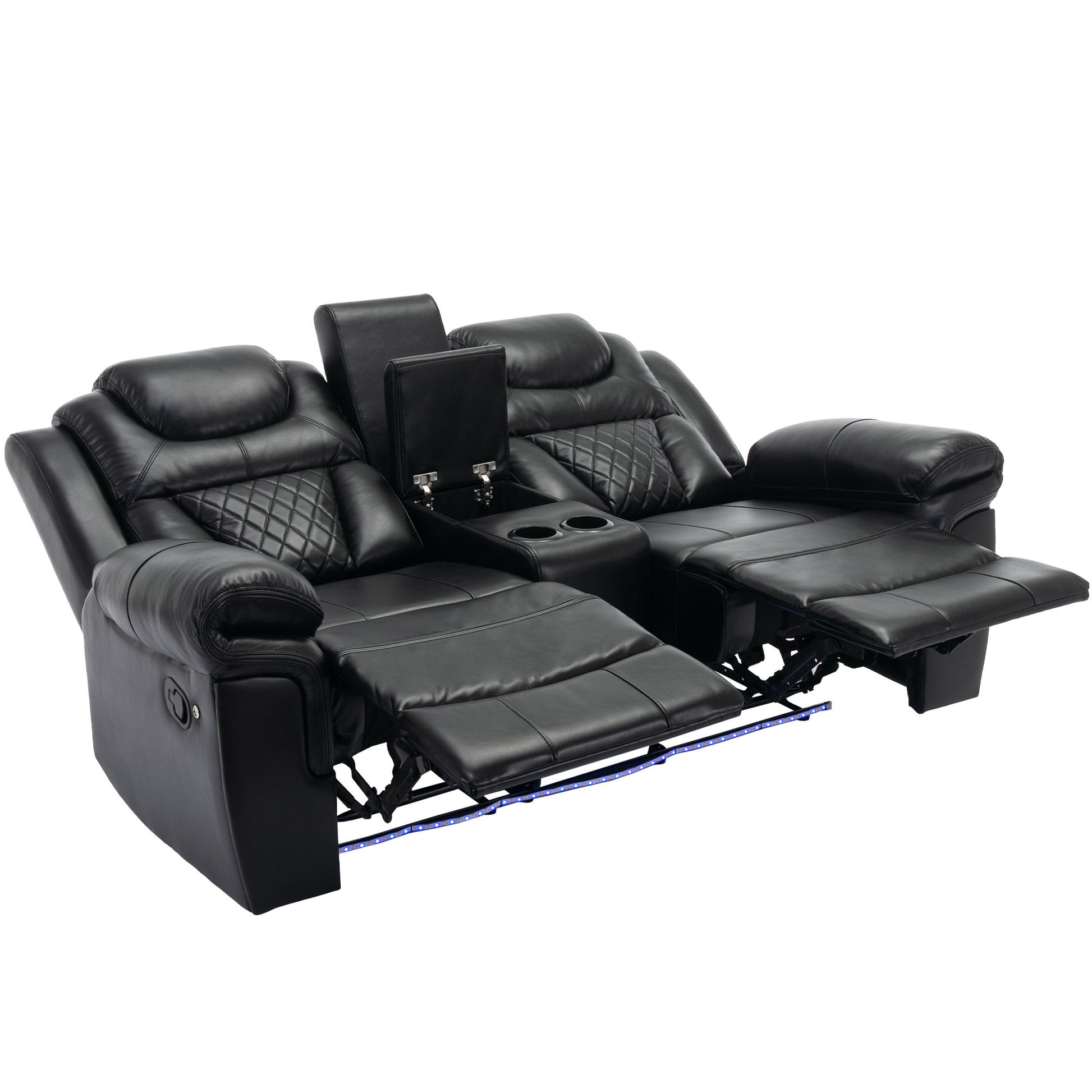 3 Pieces Recliner Sofa Sets Home Theater Seating Manual Recliner Chair With Center Console And LED Light Strip For Living Room - Best Buy Furniture