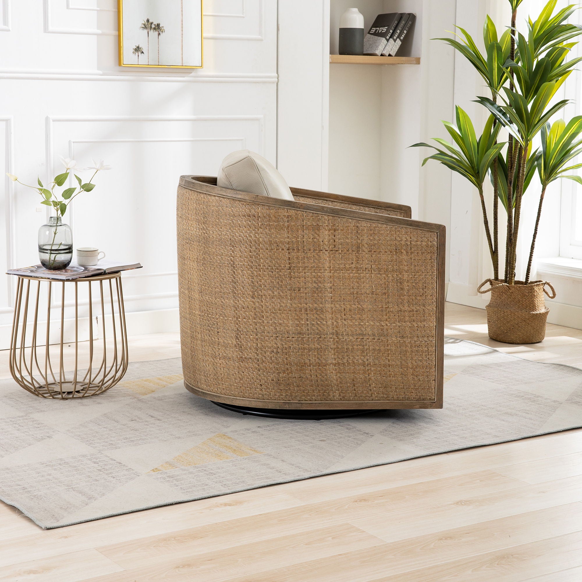 Barrel, Comfy Round Accent Sofa Chair With 360 Degree Swivel, Leisure Arm