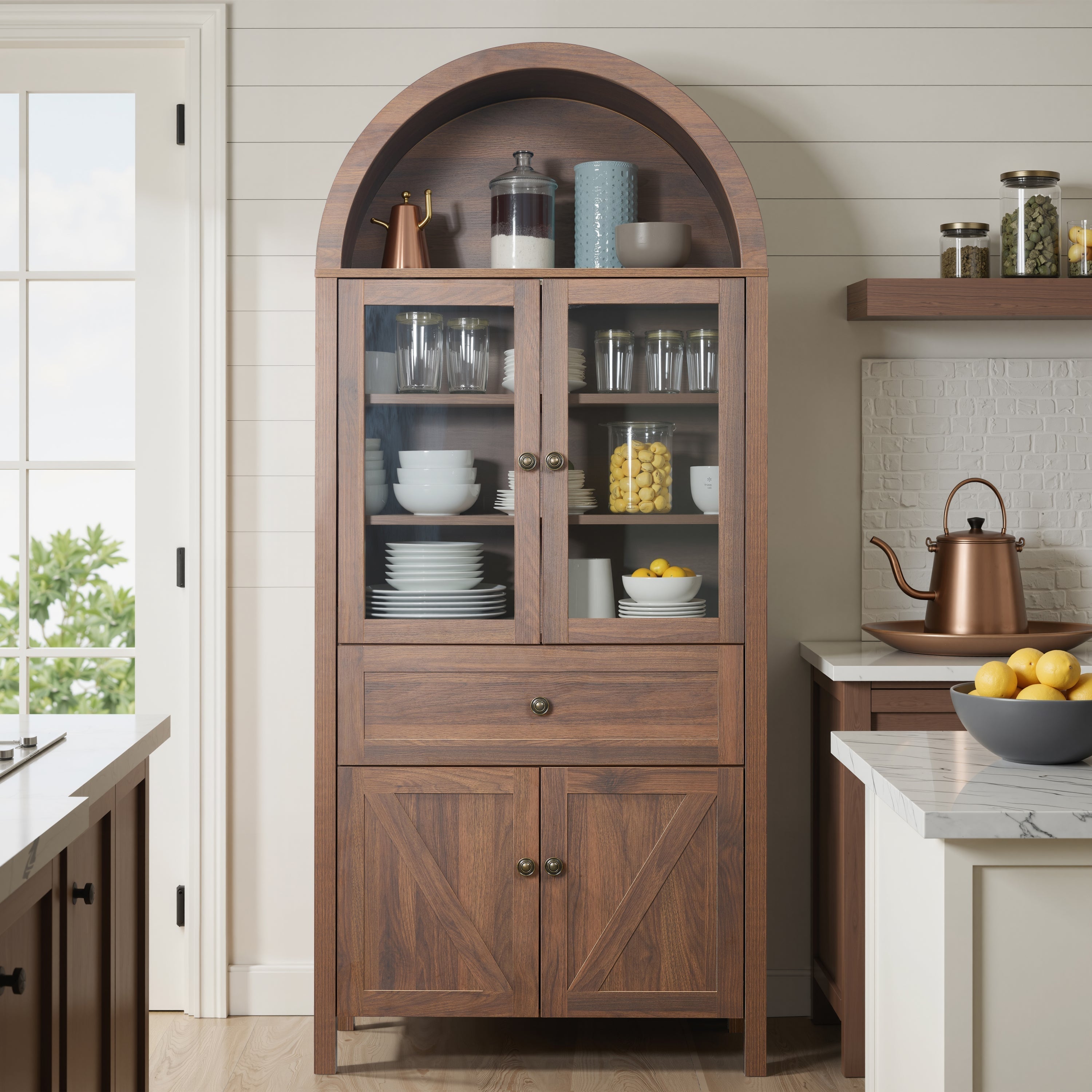 Dome Walnut Cabinet with Large Storage Space