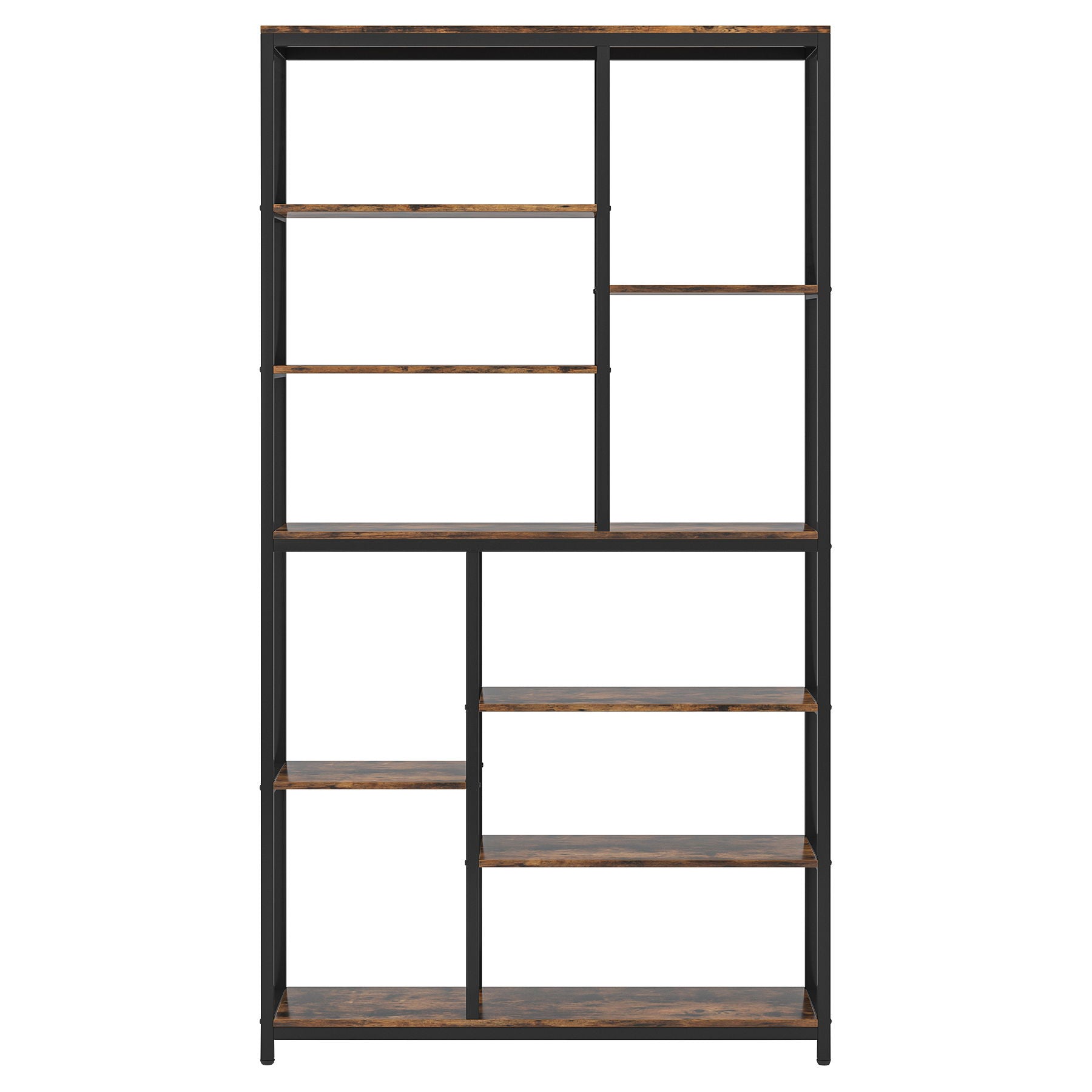 Extra Tall 8 Tier Staggered Etagere Bookcase With 8 Shelves Organizer For Living Room - Rustic Brown