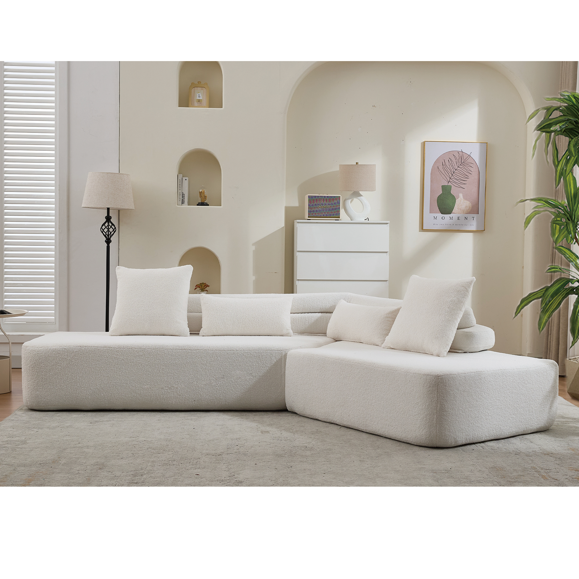128' Minimalist Cloud Sectional Couch in Beige