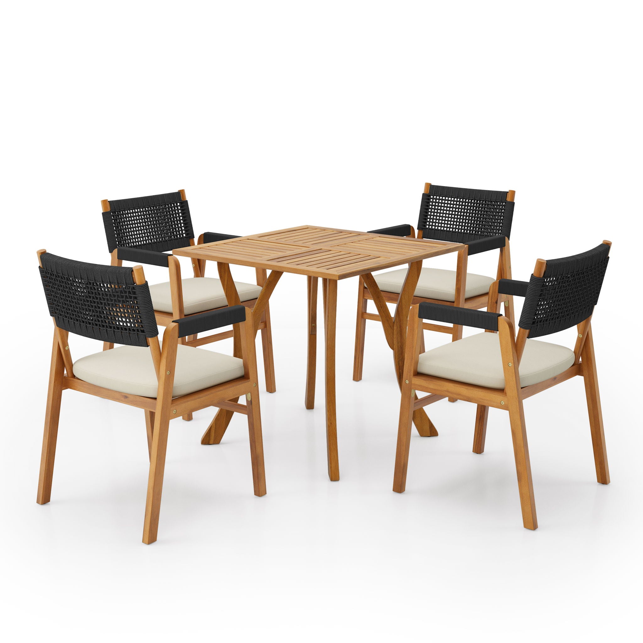 Outdoor Rustic Patio Acacia Bistro Set With Cushions